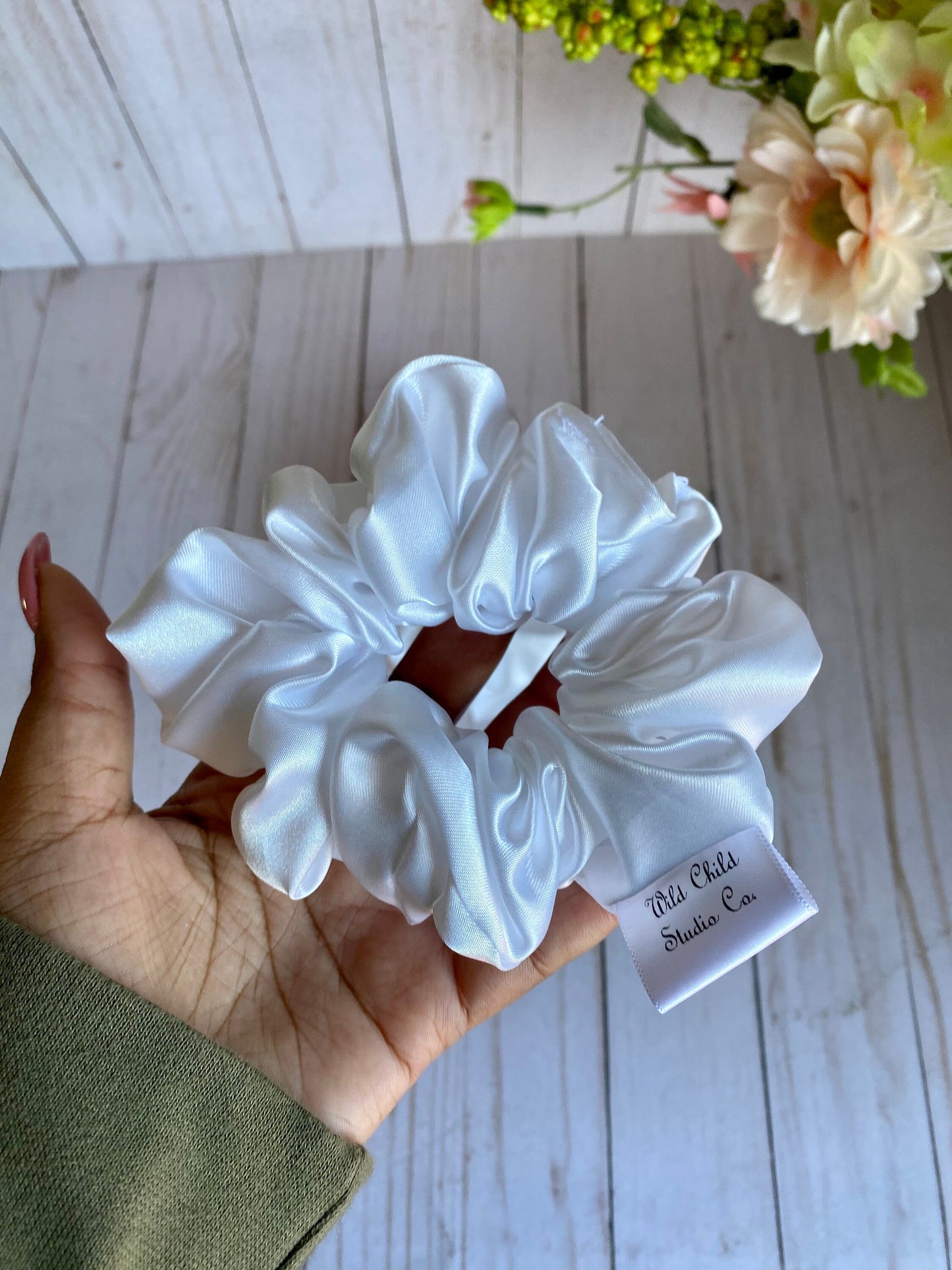 White Satin Scrunchie/ Hair Tie