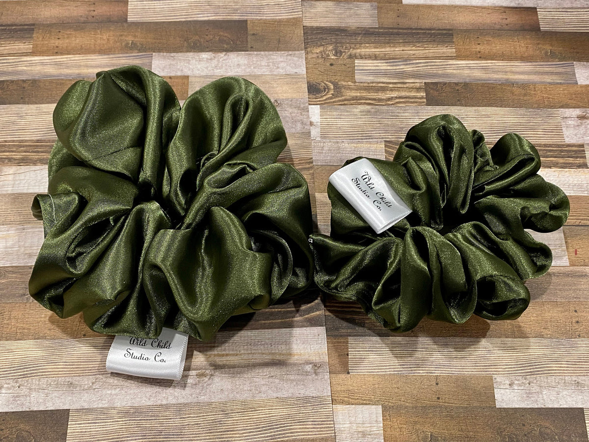 Juniper Green Satin Scrunchie/ Hair Tie