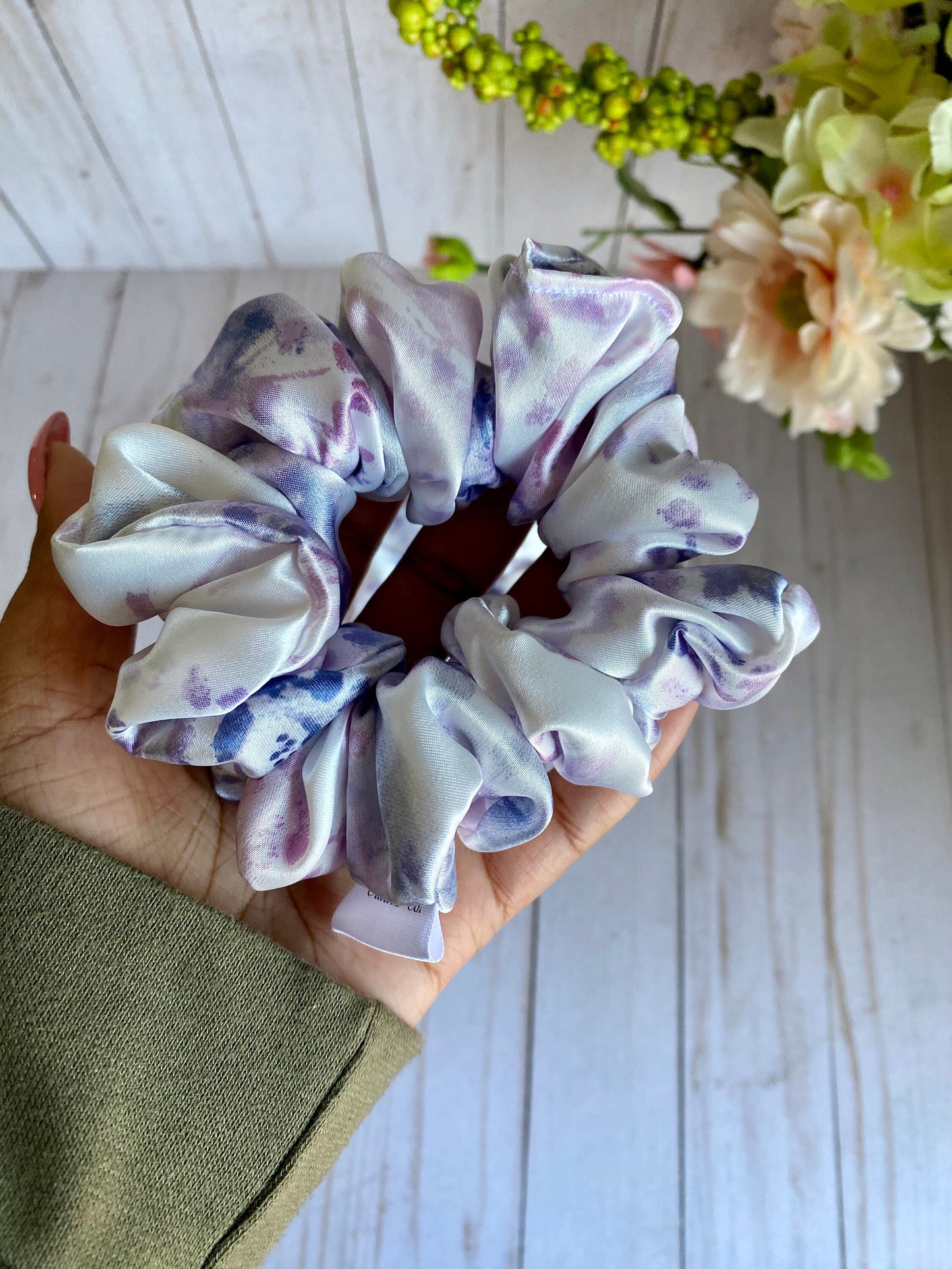 100% Silk Lavender Watercolor Scrunchies/ Watercolor Hair Tie
