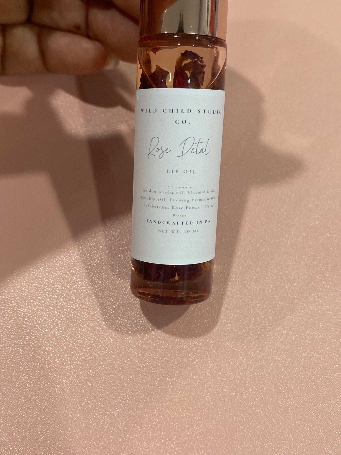 Organic Rose Petal Infused Lip Oil: Hydrating Roller Tube