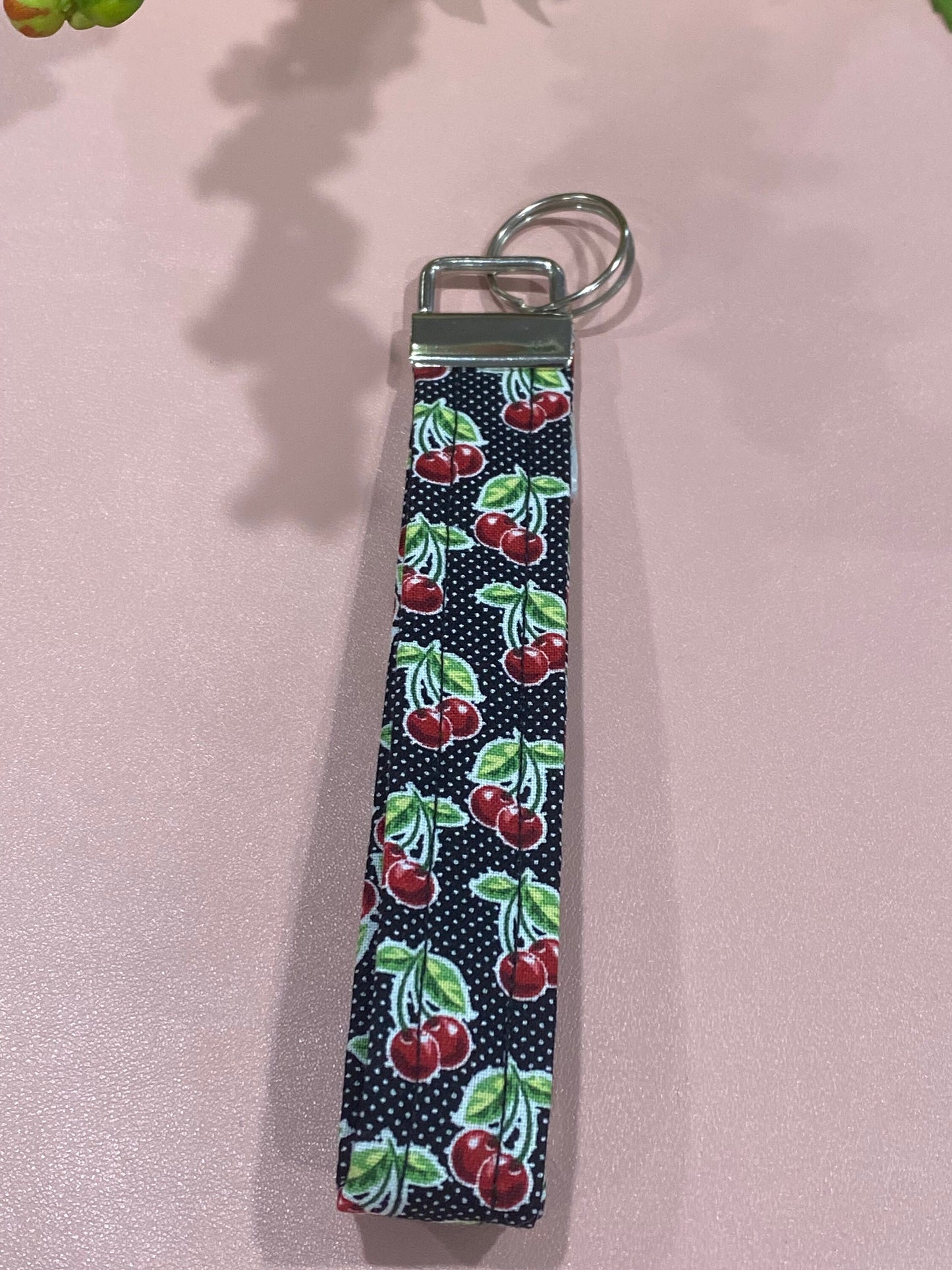 Vintage Cherry Wristlet Keychain Key FOB