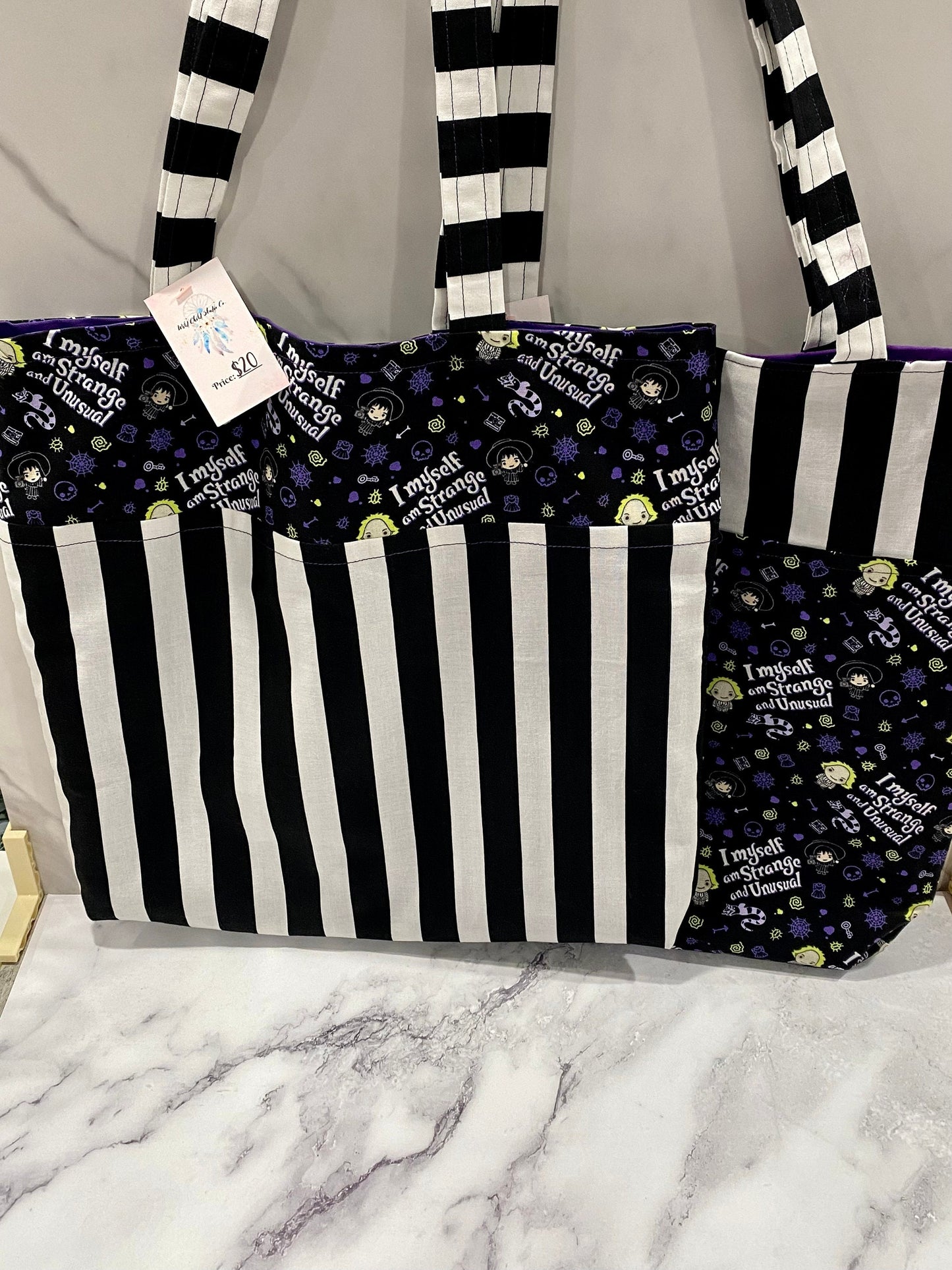 Handmade Lined Beetlejuice Inspired Tote Bag/Beetlejuice Inspired Bag