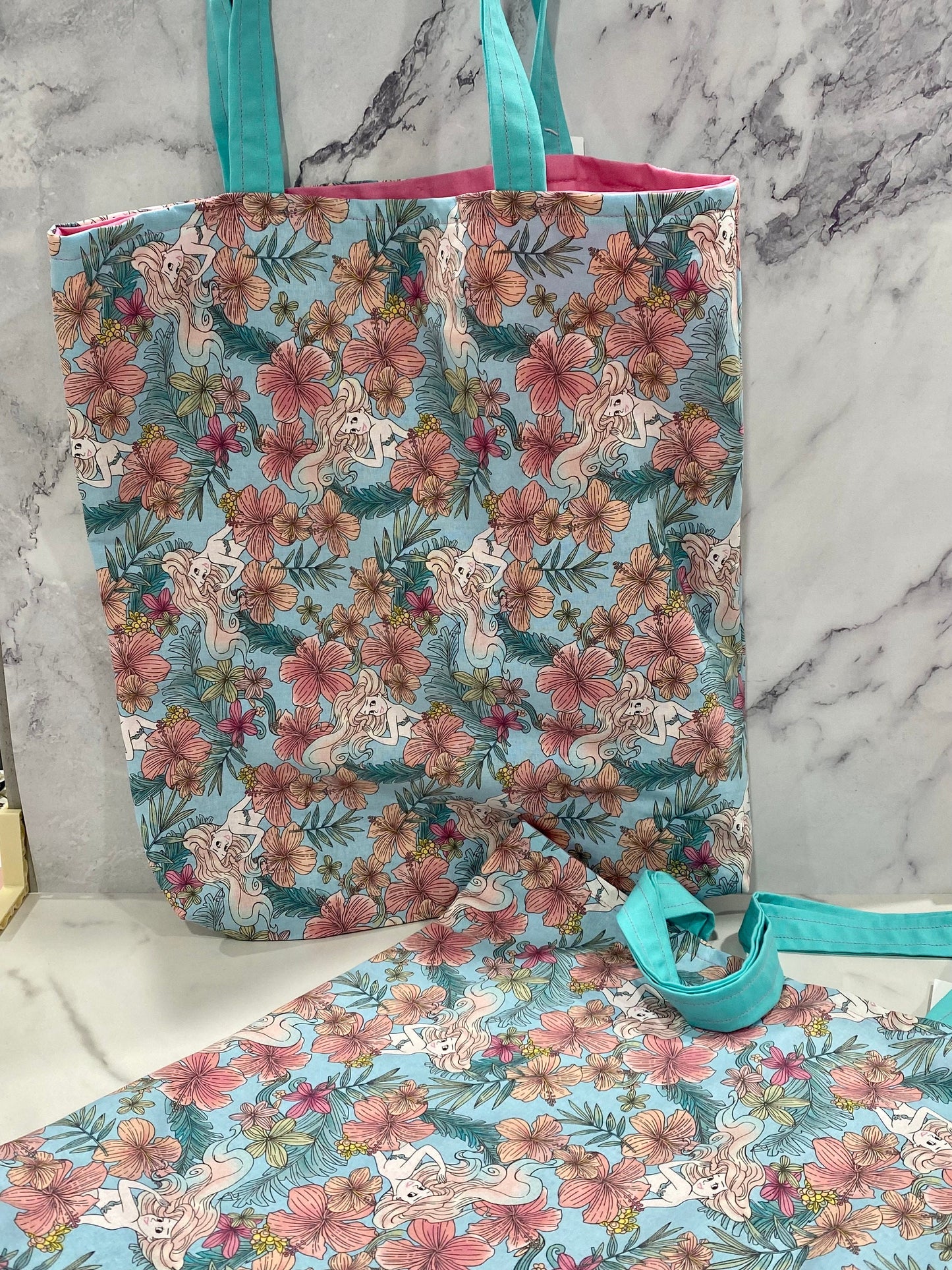 Handmade Lined Little Mermaid Tote Bag/ Mermaid Market Bag