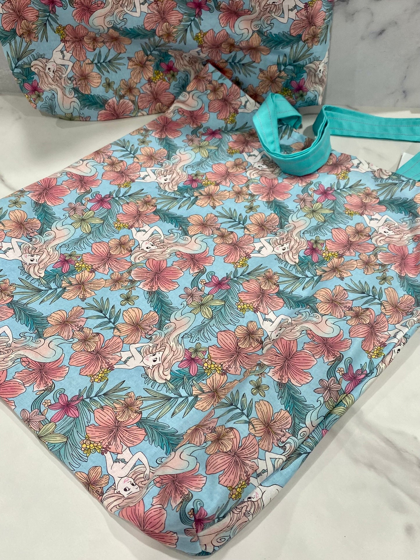 Handmade Lined Little Mermaid Tote Bag/ Mermaid Market Bag