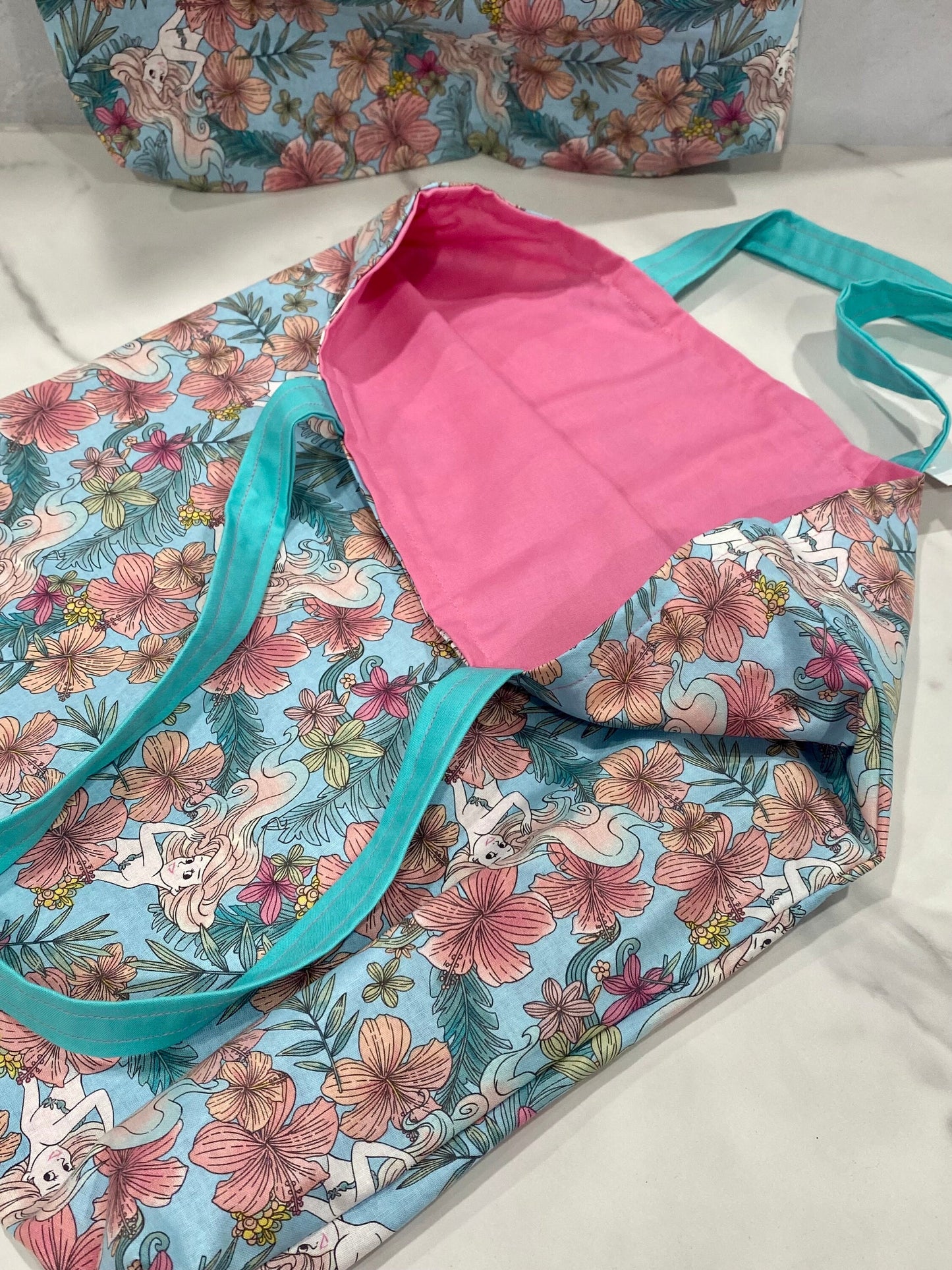 Handmade Lined Little Mermaid Tote Bag/ Mermaid Market Bag