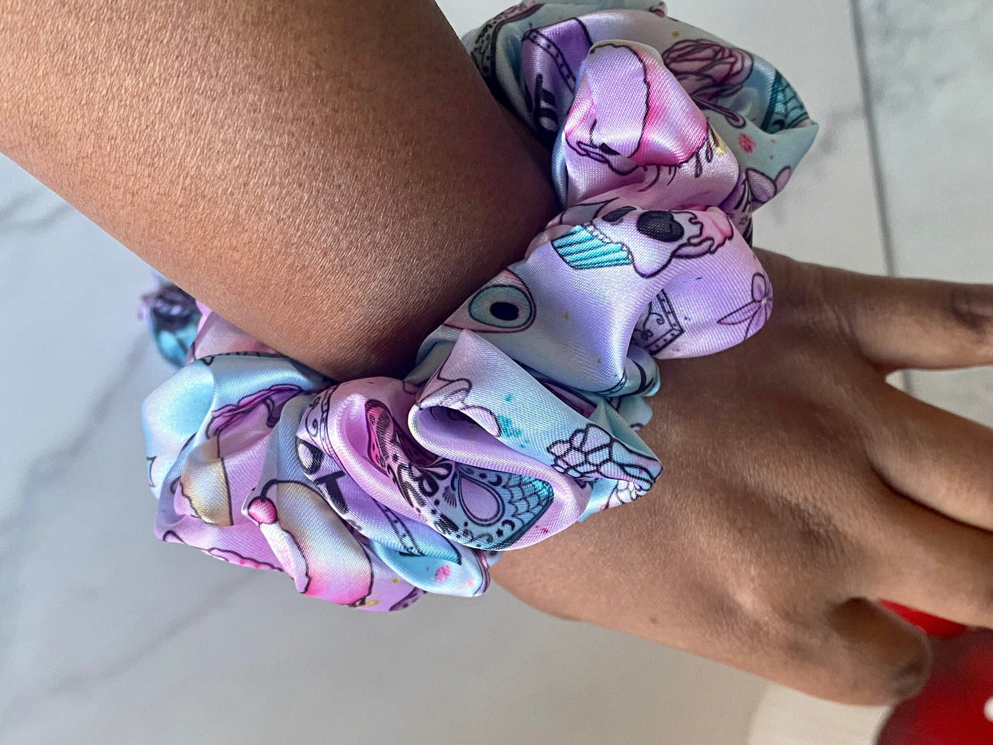 Creepy Cute Satin Scrunchies/ Creepy Cute Elastic Hair Tie/ Handmade Scrunchie/XL Scrunchie