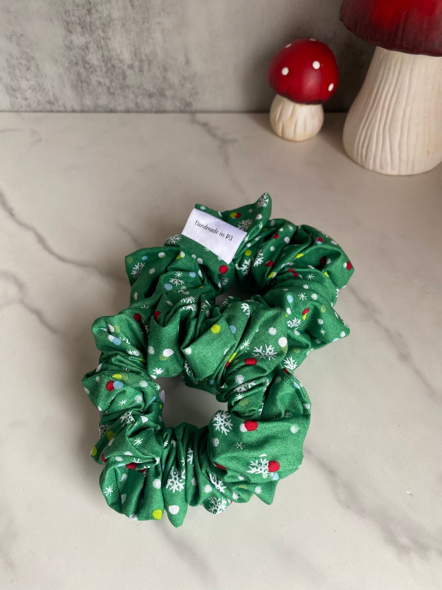 Green Holiday Polka Dot Scrunchies/ Holiday Polka Elastic Hair Tie/Handmade Scrunchie/XL Scrunchie