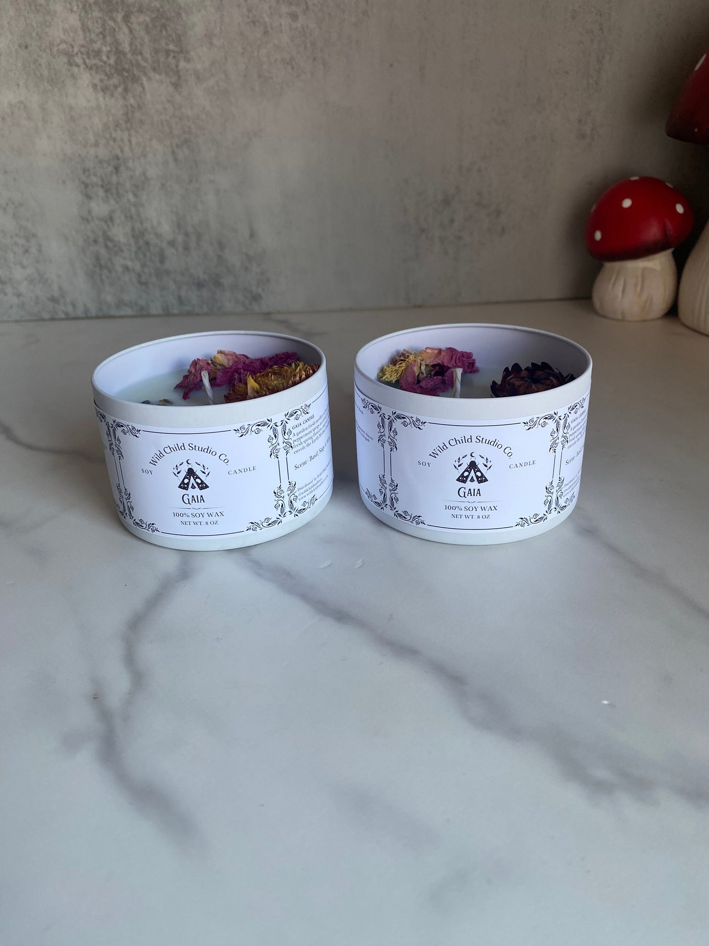 Gaia Mother Earth Soy Candle: Basil Sage Mint Scent, Floral Decor