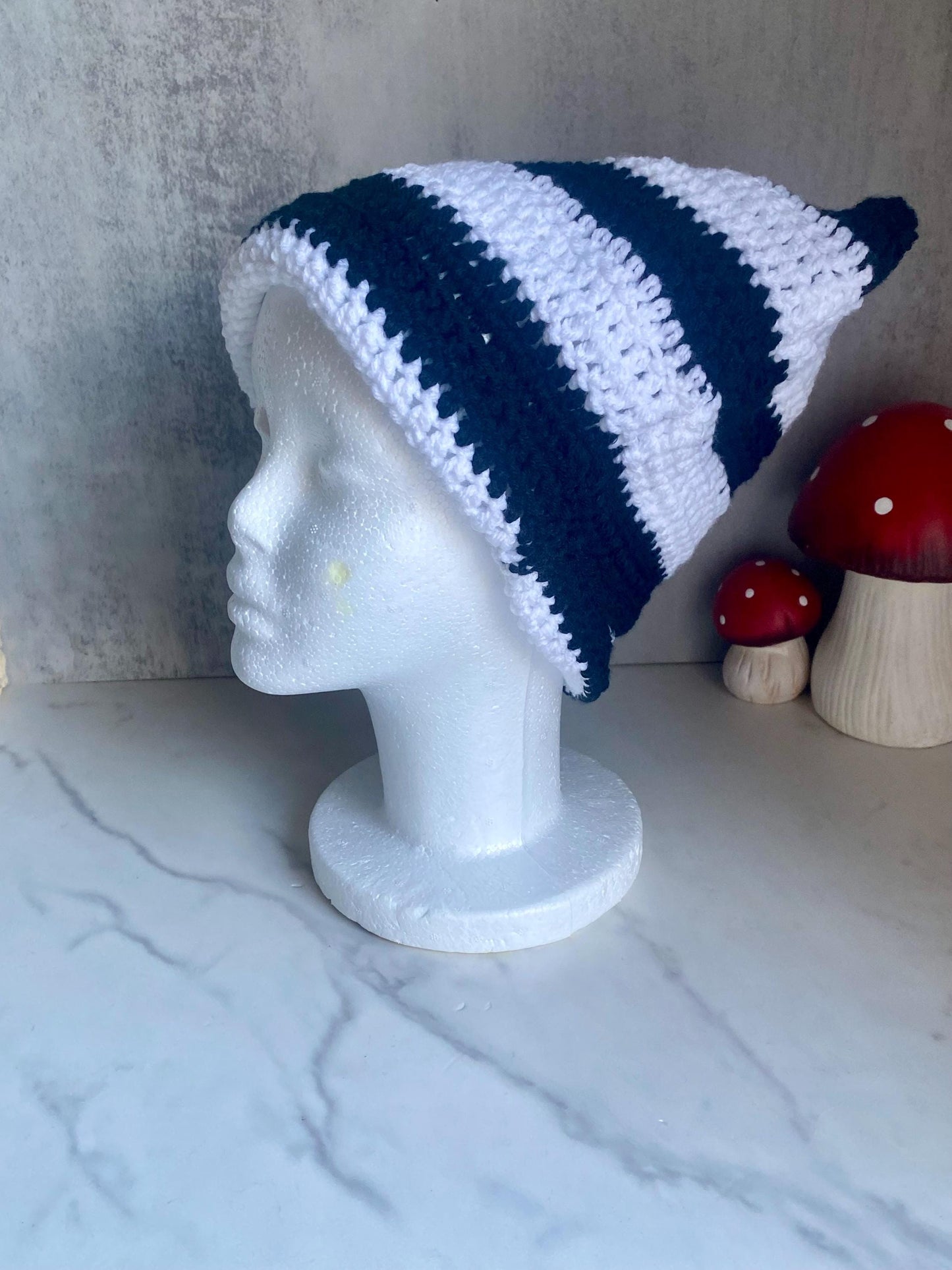 Black and White Stripe Cat Ear Beanie