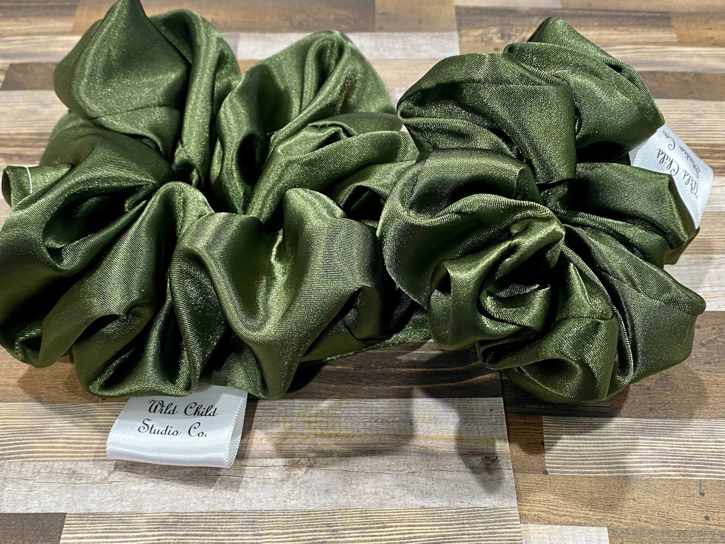 Juniper Green Satin Scrunchie/ Hair Tie
