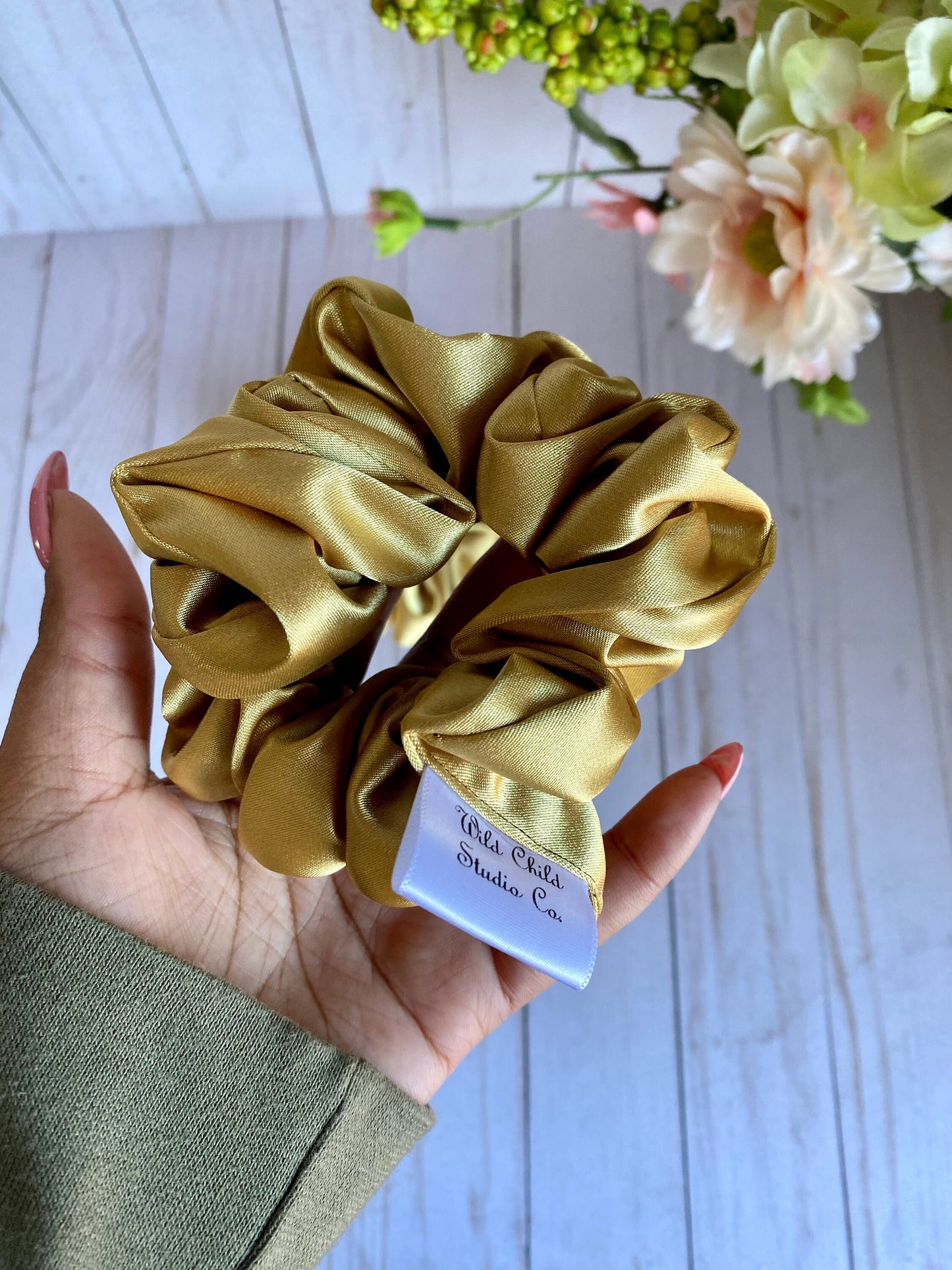 Gold Satin Scrunchies/ Gold Satin Hair Tie