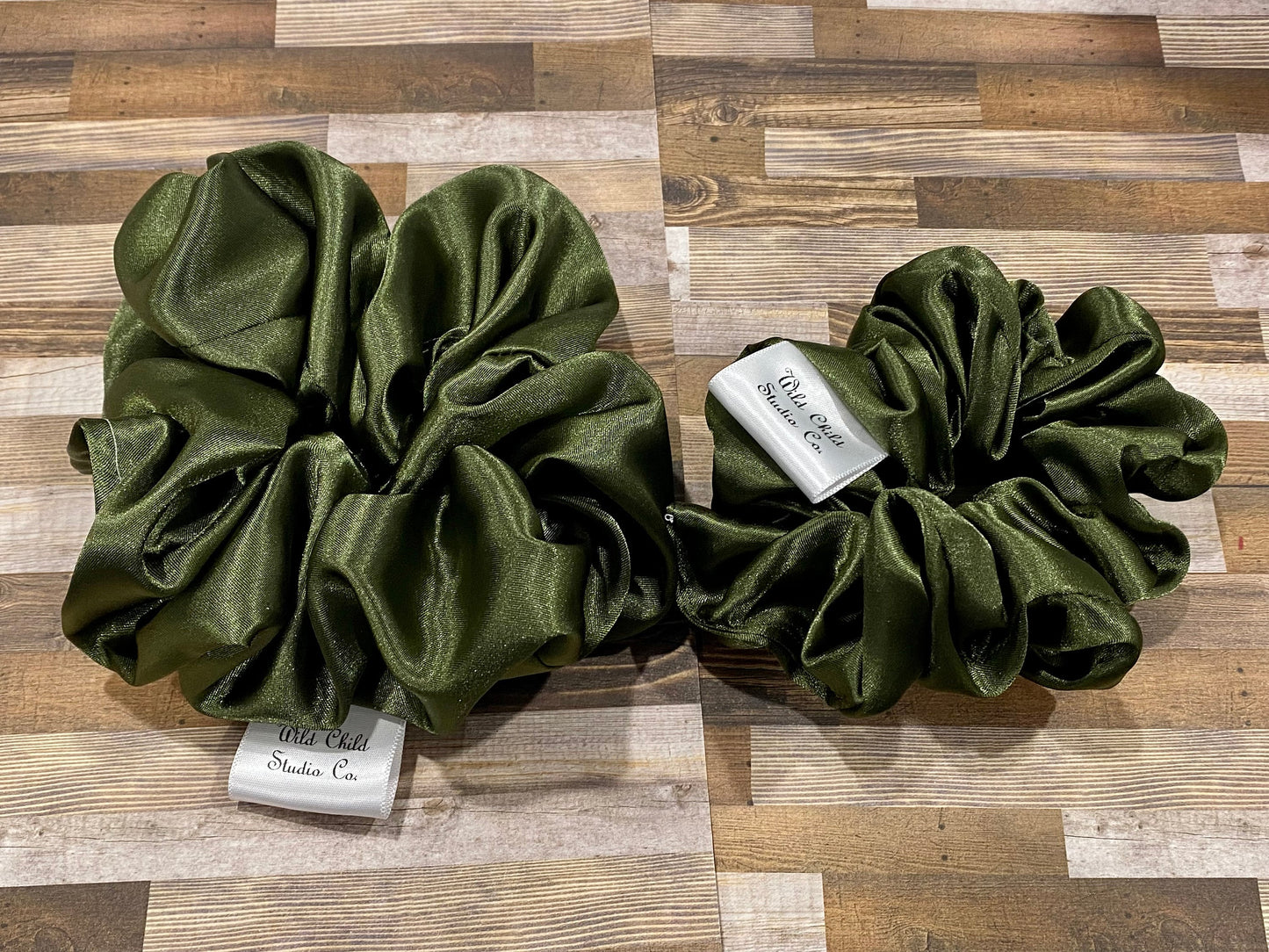 Juniper Green Satin Scrunchie/ Hair Tie