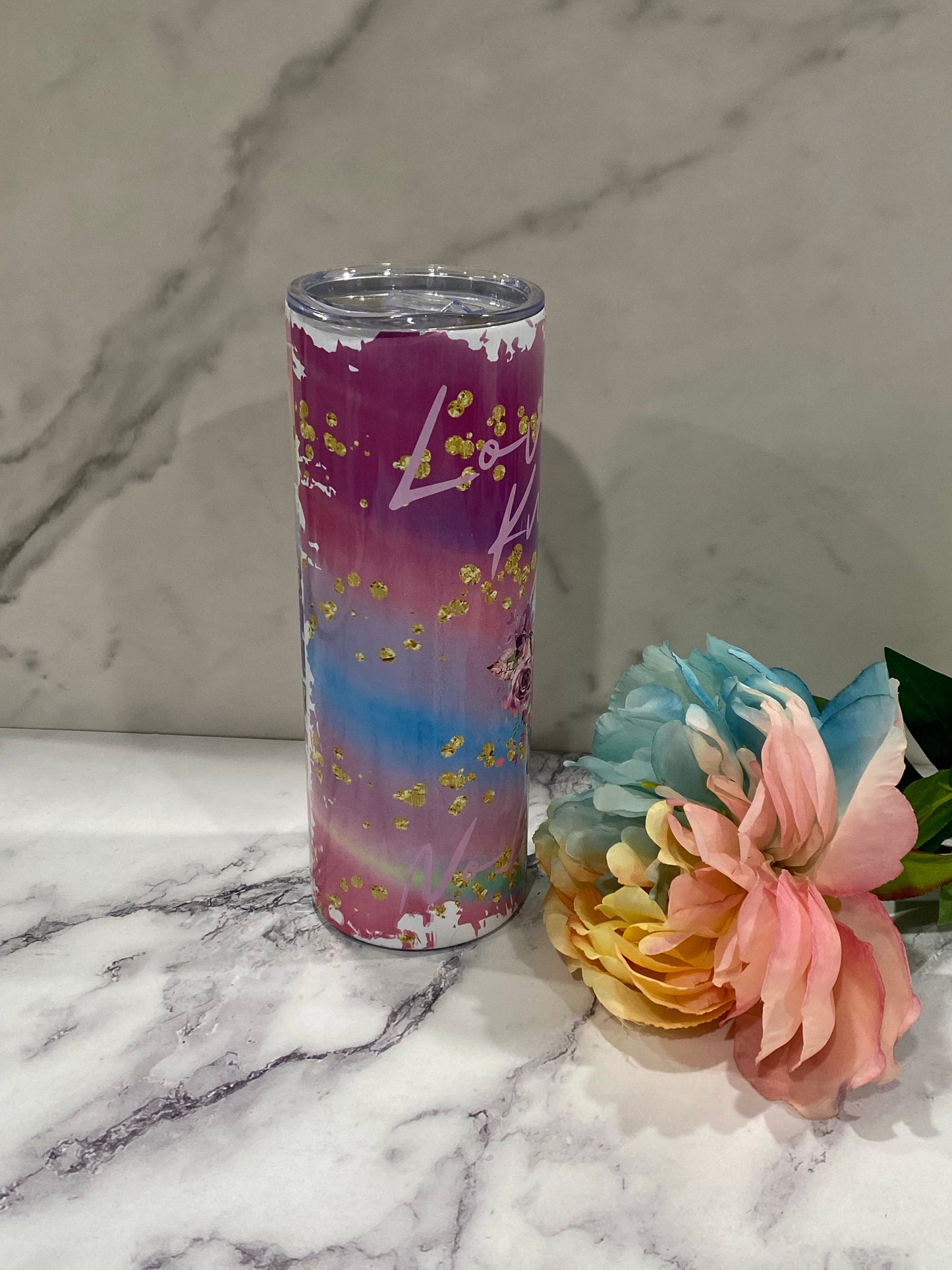 Love Knows No Bounds Floral Skull 20 oz Skinny Tumbler