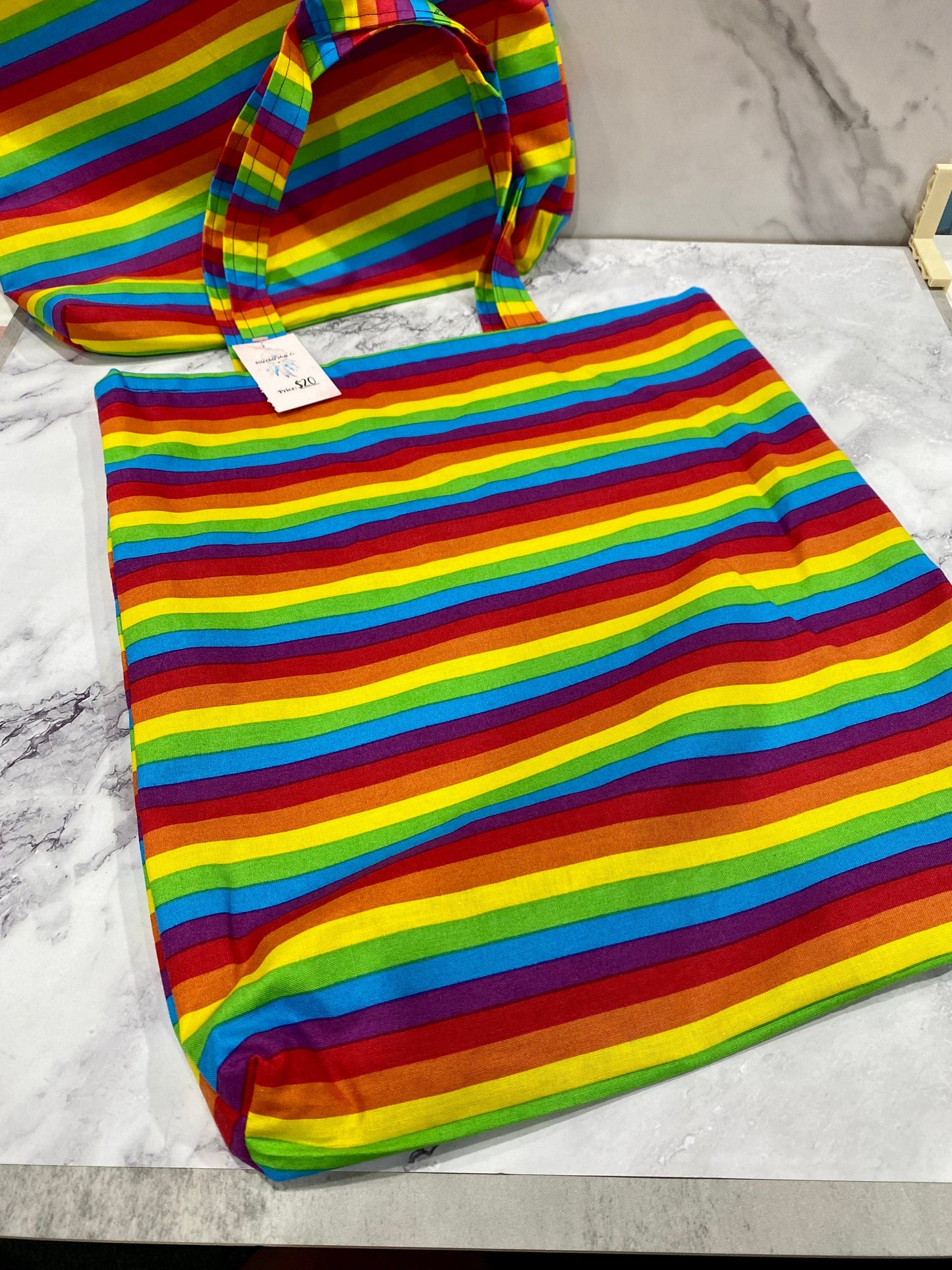 Handmade Lined Rainbow Tote Bag/Market Bag