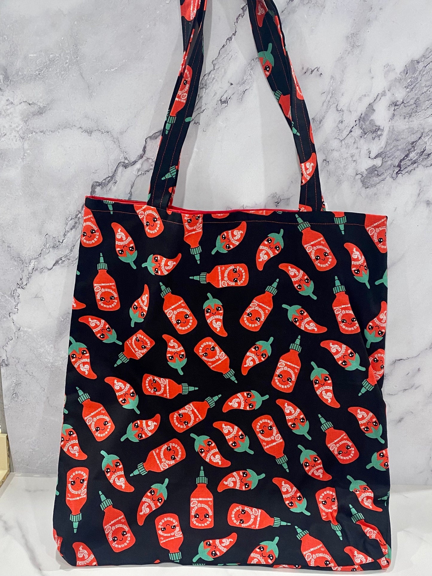 Handmade Lined Kawaii Sriracha Tote Bag/Kawaii Market Bag