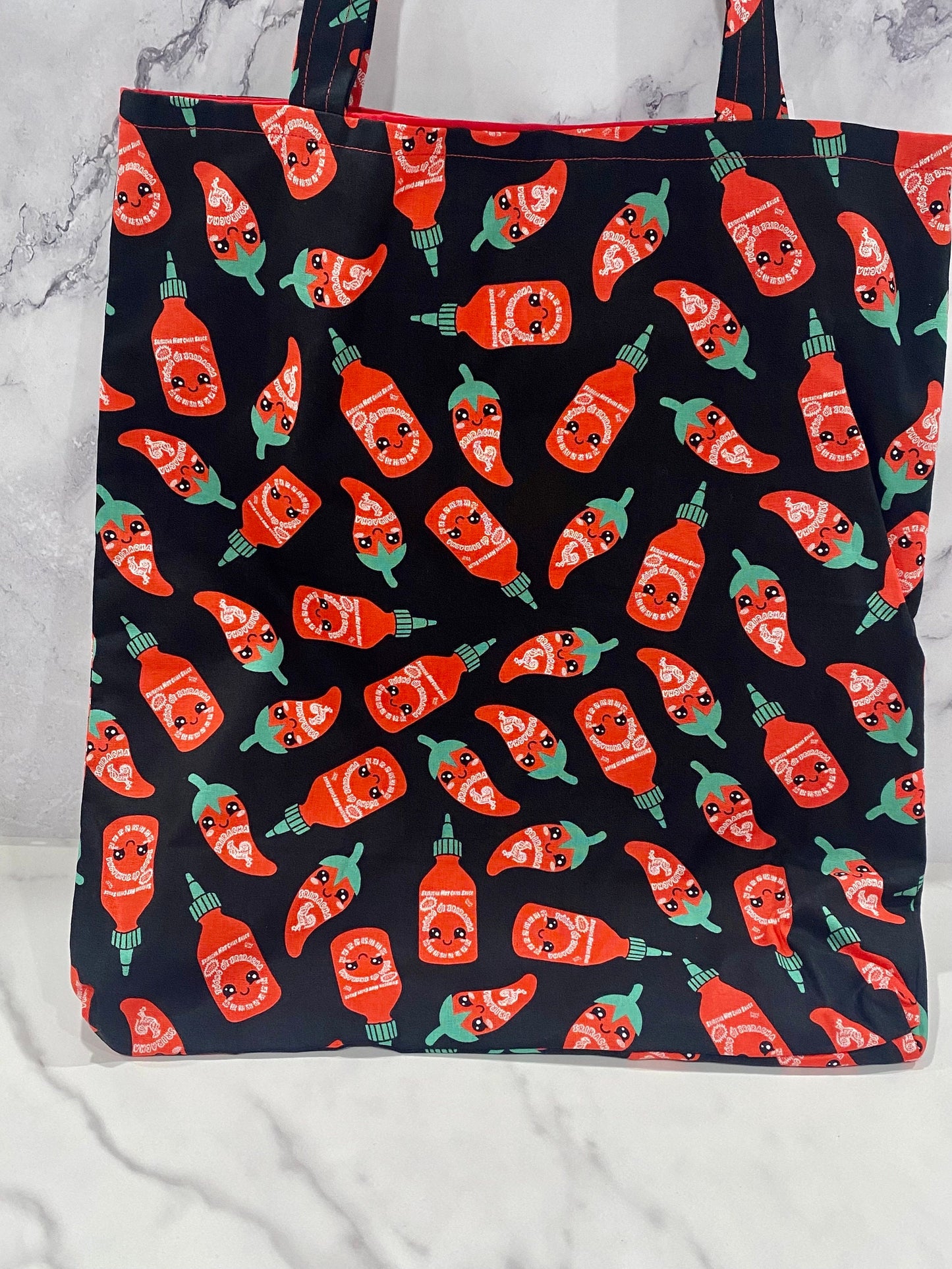 Handmade Lined Kawaii Sriracha Tote Bag/Kawaii Market Bag
