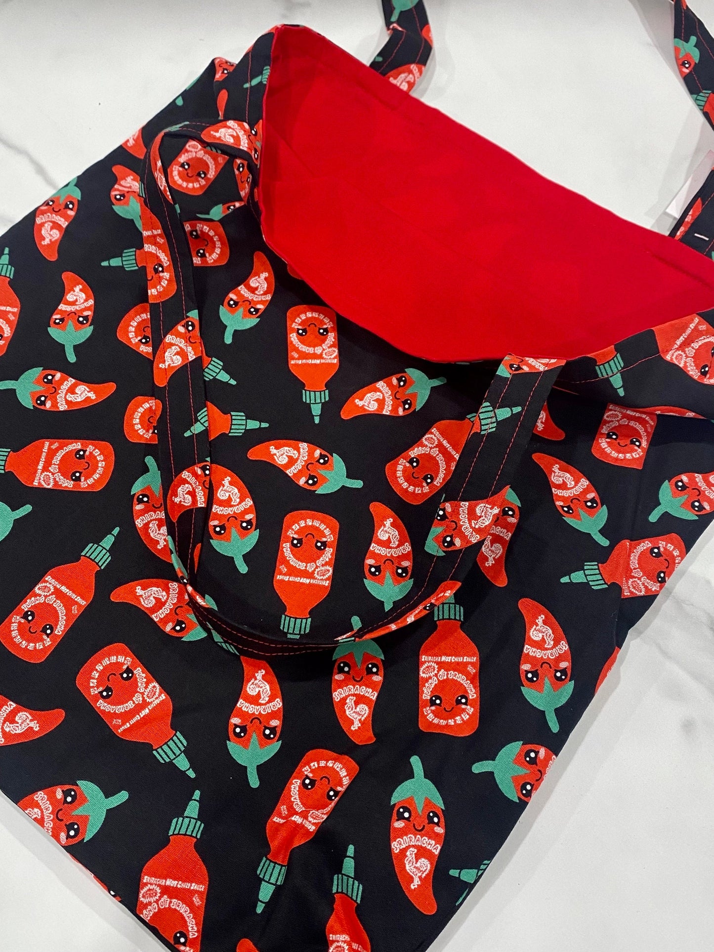 Handmade Lined Kawaii Sriracha Tote Bag/Kawaii Market Bag