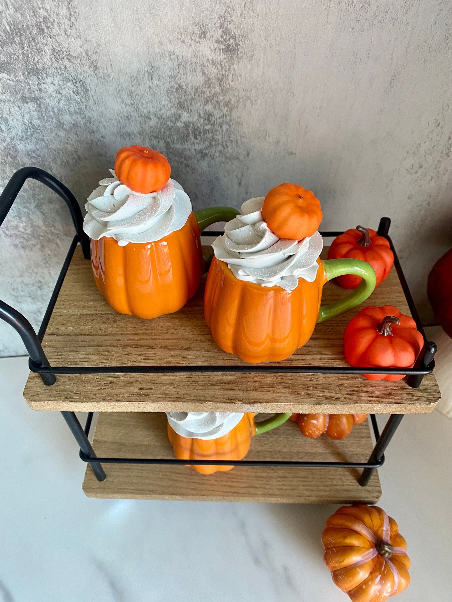 Faux Mini Punpkin Mugs for Tiered Trays/ Tiered Tray Decor/ Fall Decor/ Farmhouse Decor/ Fake Bake Decor