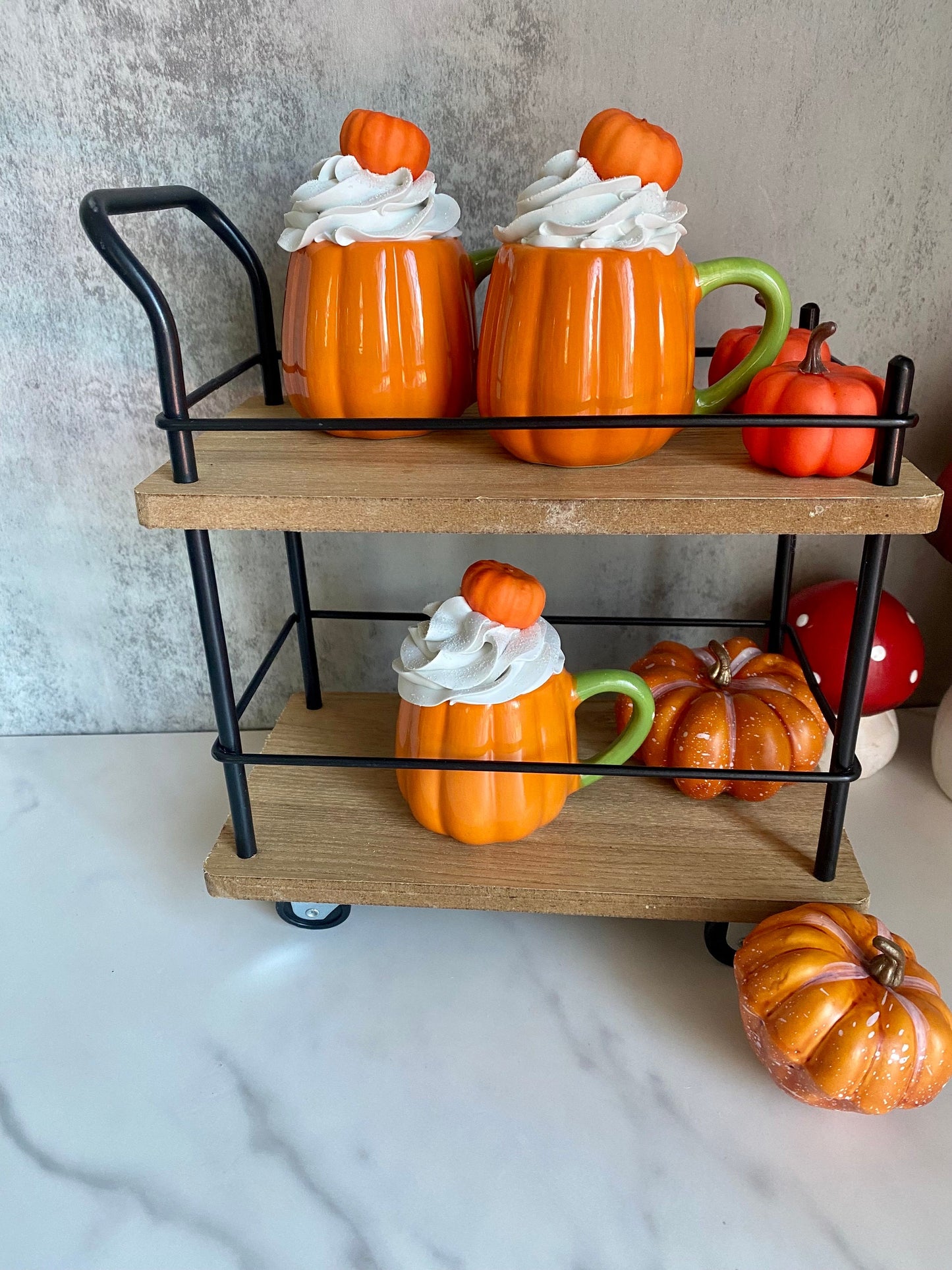 Faux Mini Punpkin Mugs for Tiered Trays/ Tiered Tray Decor/ Fall Decor/ Farmhouse Decor/ Fake Bake Decor