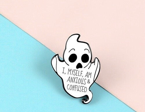 Ghost Anxious & Confused Enamel Pin