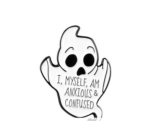 Ghost Anxious & Confused Enamel Pin