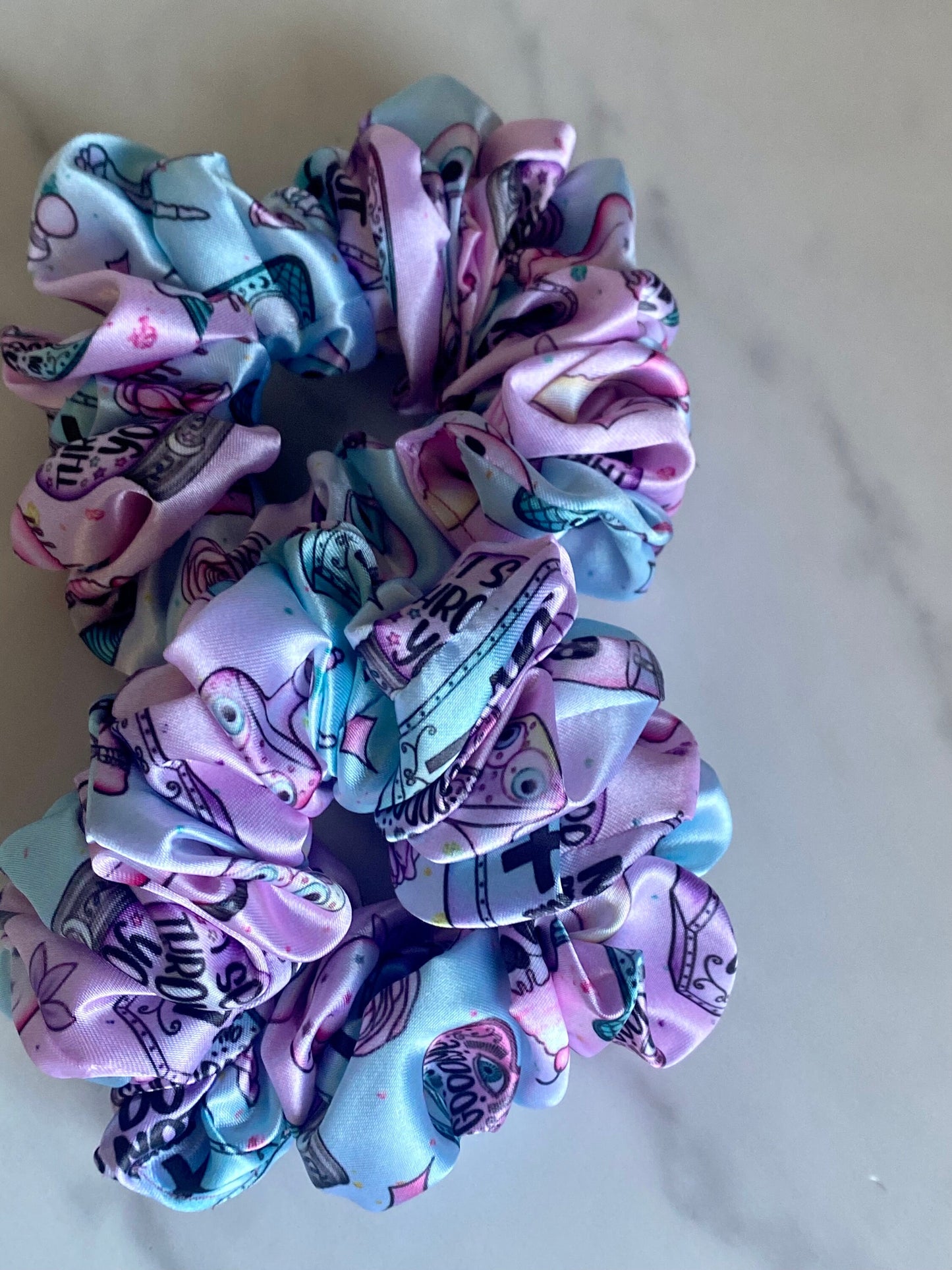Creepy Cute Satin Scrunchies/ Creepy Cute Elastic Hair Tie/ Handmade Scrunchie/XL Scrunchie