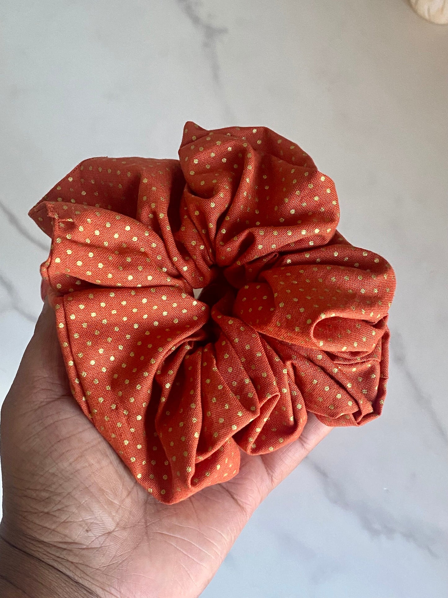 Orange Gold Polka Dot Scrunchies/ Orange Hair Tie