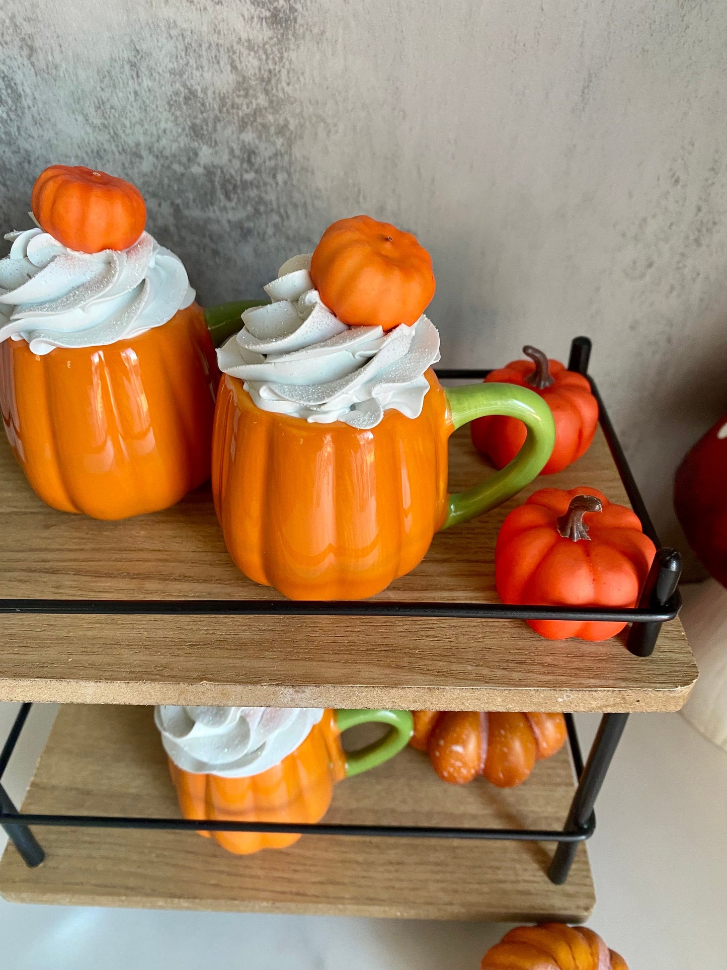 Faux Mini Punpkin Mugs for Tiered Trays/ Tiered Tray Decor/ Fall Decor/ Farmhouse Decor/ Fake Bake Decor