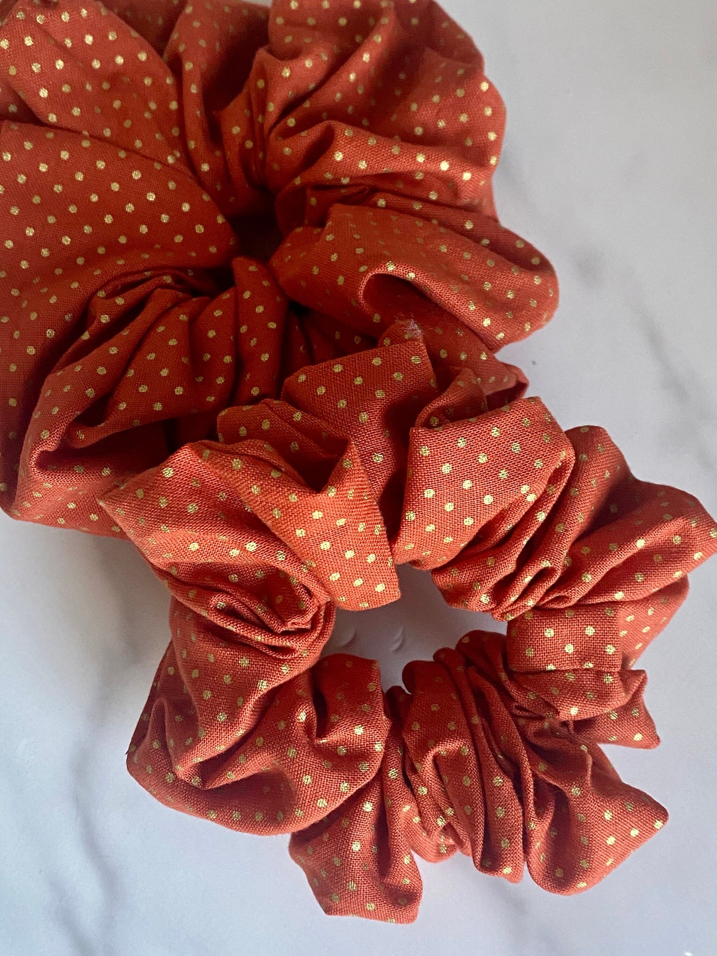 Orange Gold Polka Dot Scrunchies/ Orange Hair Tie