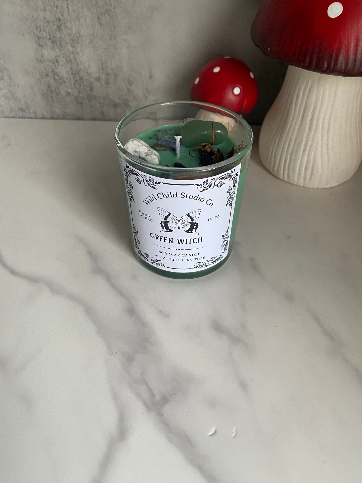Green Witch Crystal Herb Hand Poured Soy Candle 11 oz