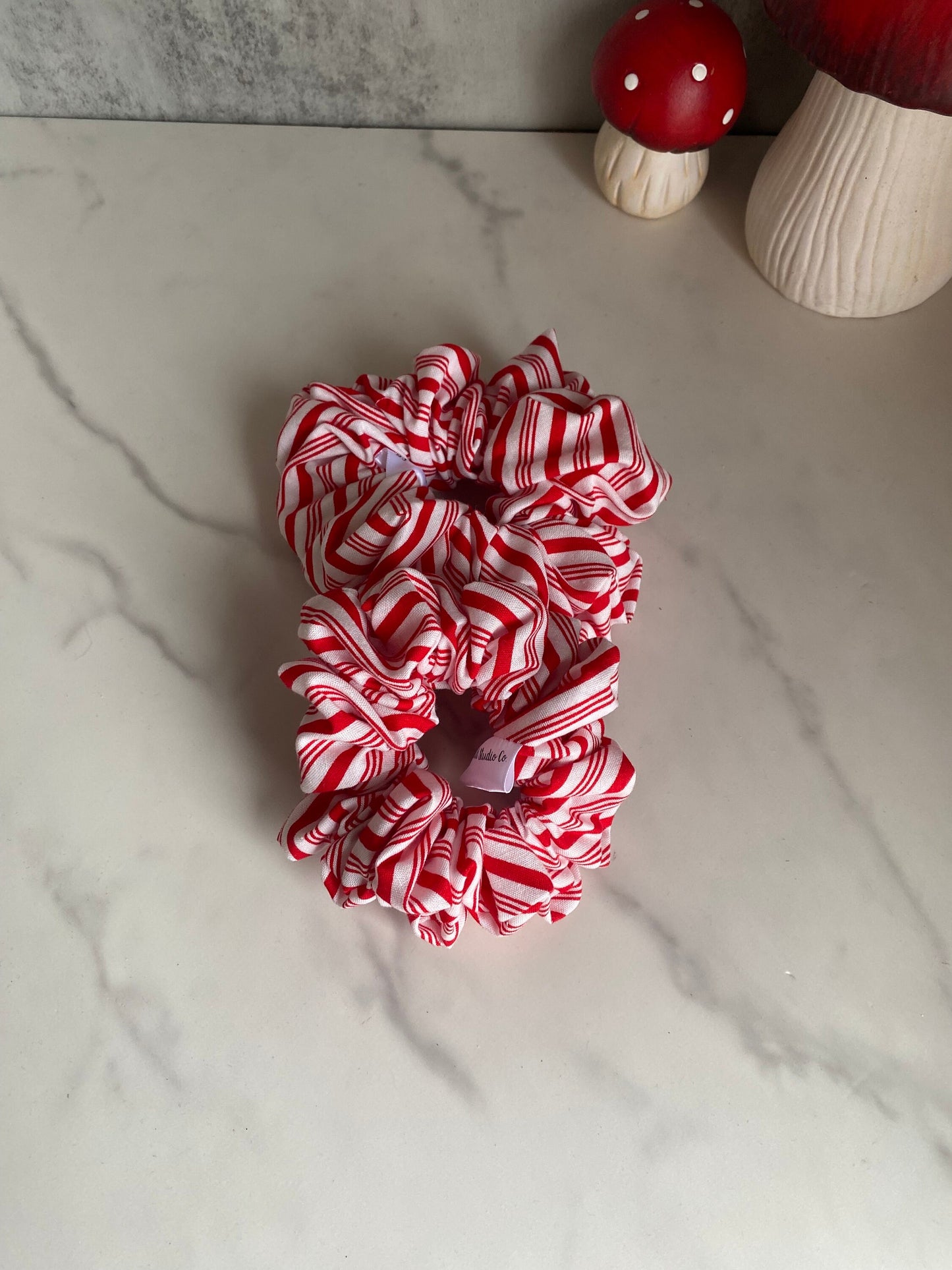 Candy Cane Holiday Satin Scrunchies/ Candy Cane Elastic Hair Tie/Handmade Scrunchie/XL Scrunchie
