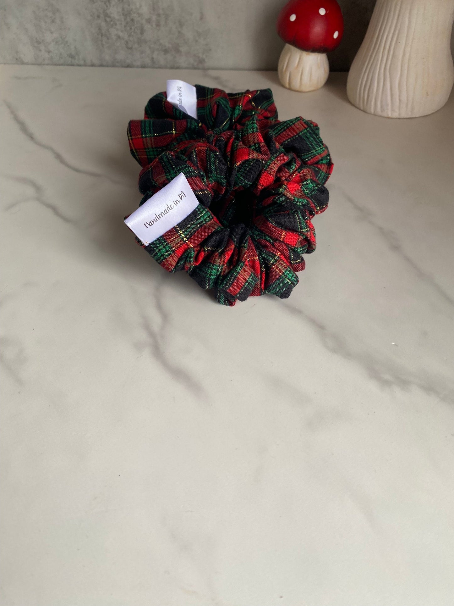 Holiday Tartan Plaid Satin Scrunchies/ Plaid Elastic Hair Tie/Handmade Scrunchie/XL Scrunchie