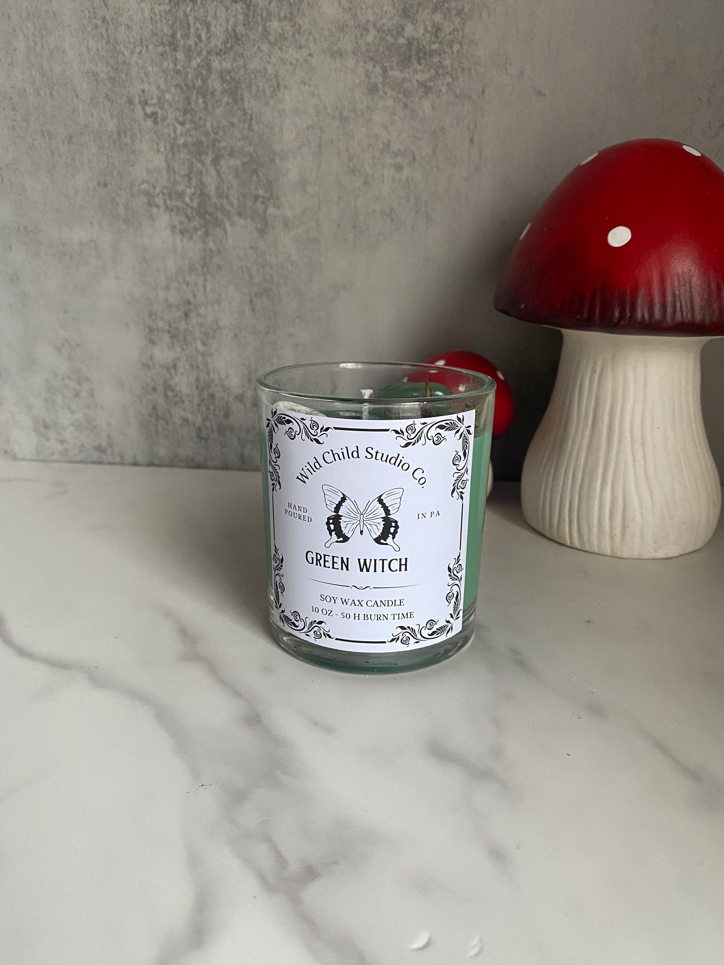 Green Witch Crystal Herb Hand Poured Soy Candle 11 oz