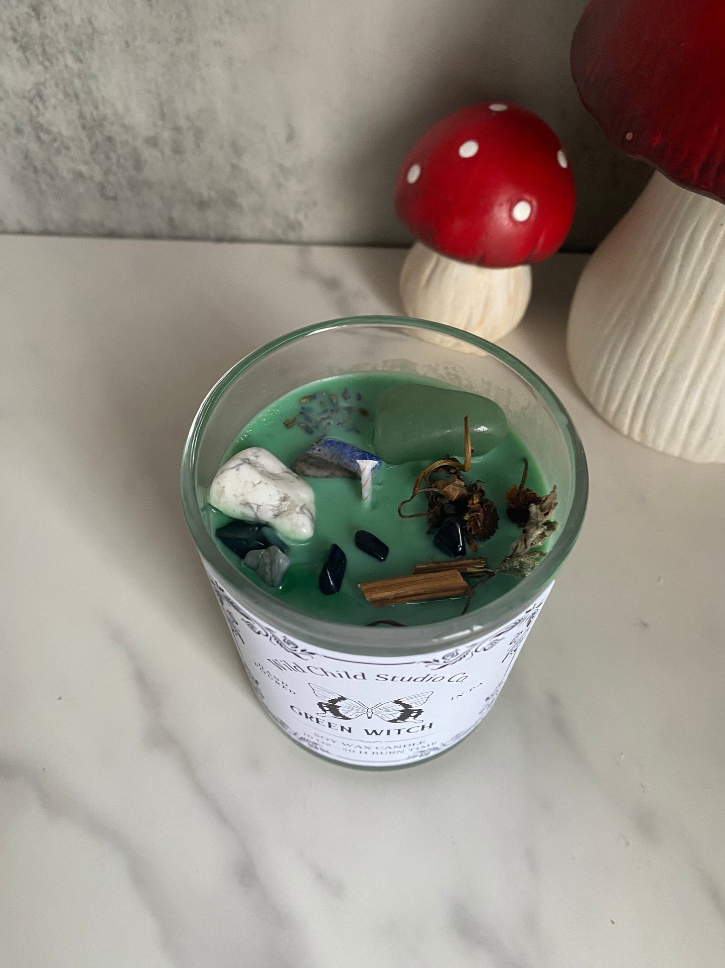 Green Witch Crystal Herb Hand Poured Soy Candle 11 oz
