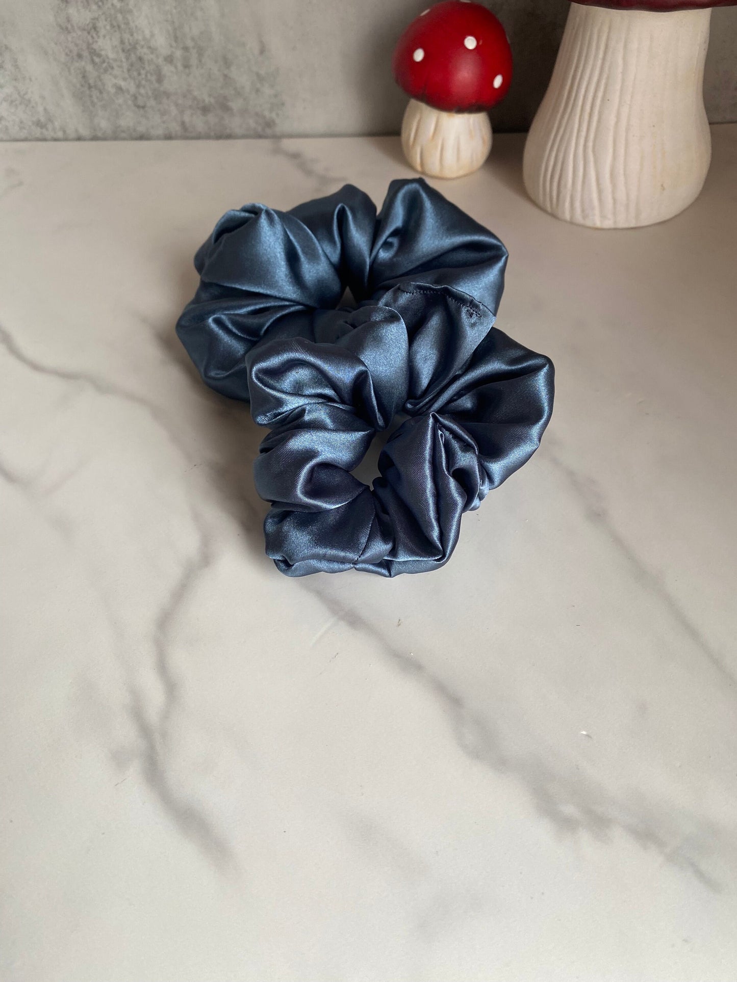 Steel Blue Satin Scrunchies/ Steel Blue Elastic Hair Tie/Handmade Scrunchie/XL Scrunchie