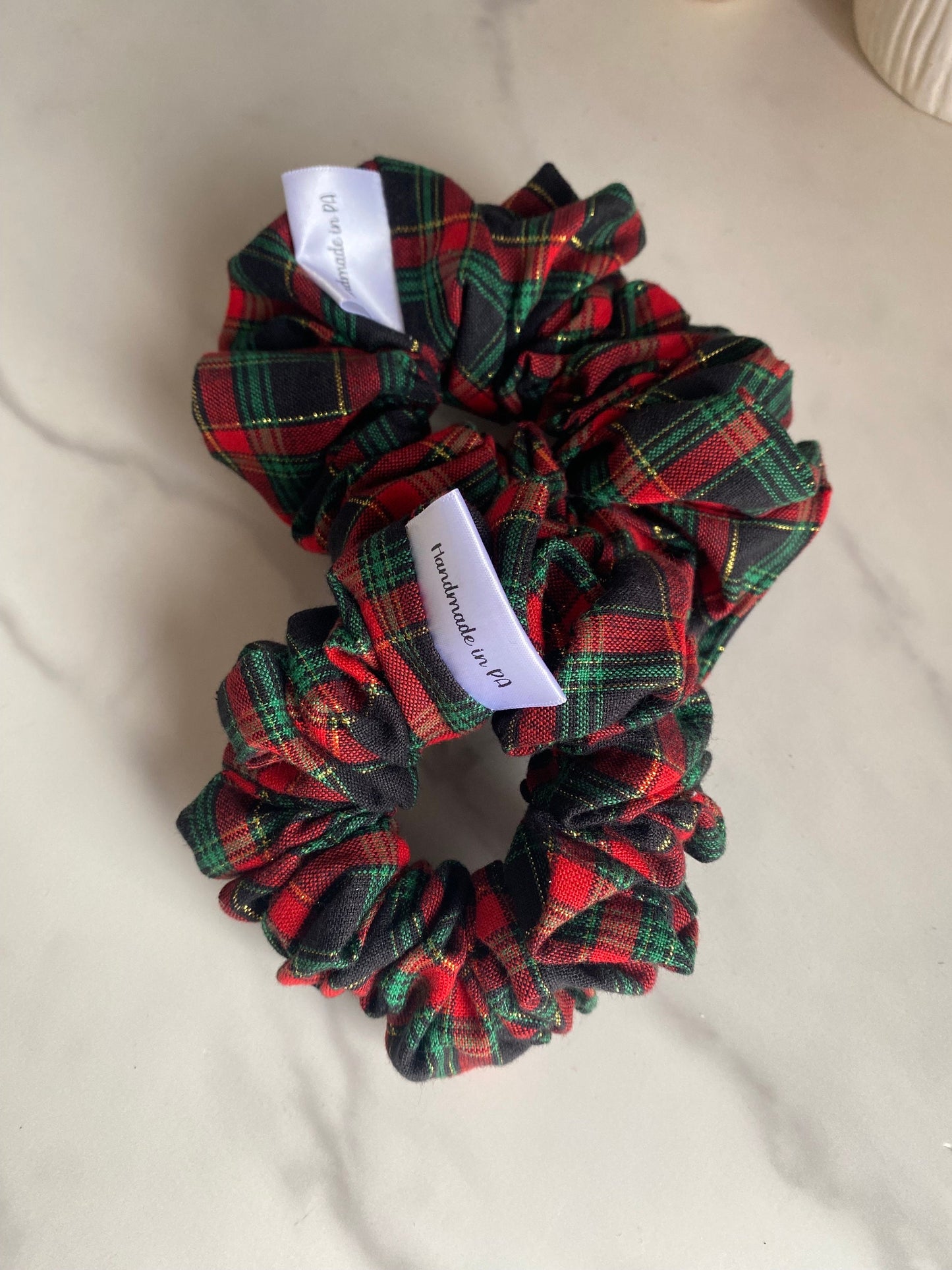 Holiday Tartan Plaid Satin Scrunchies/ Plaid Elastic Hair Tie/Handmade Scrunchie/XL Scrunchie