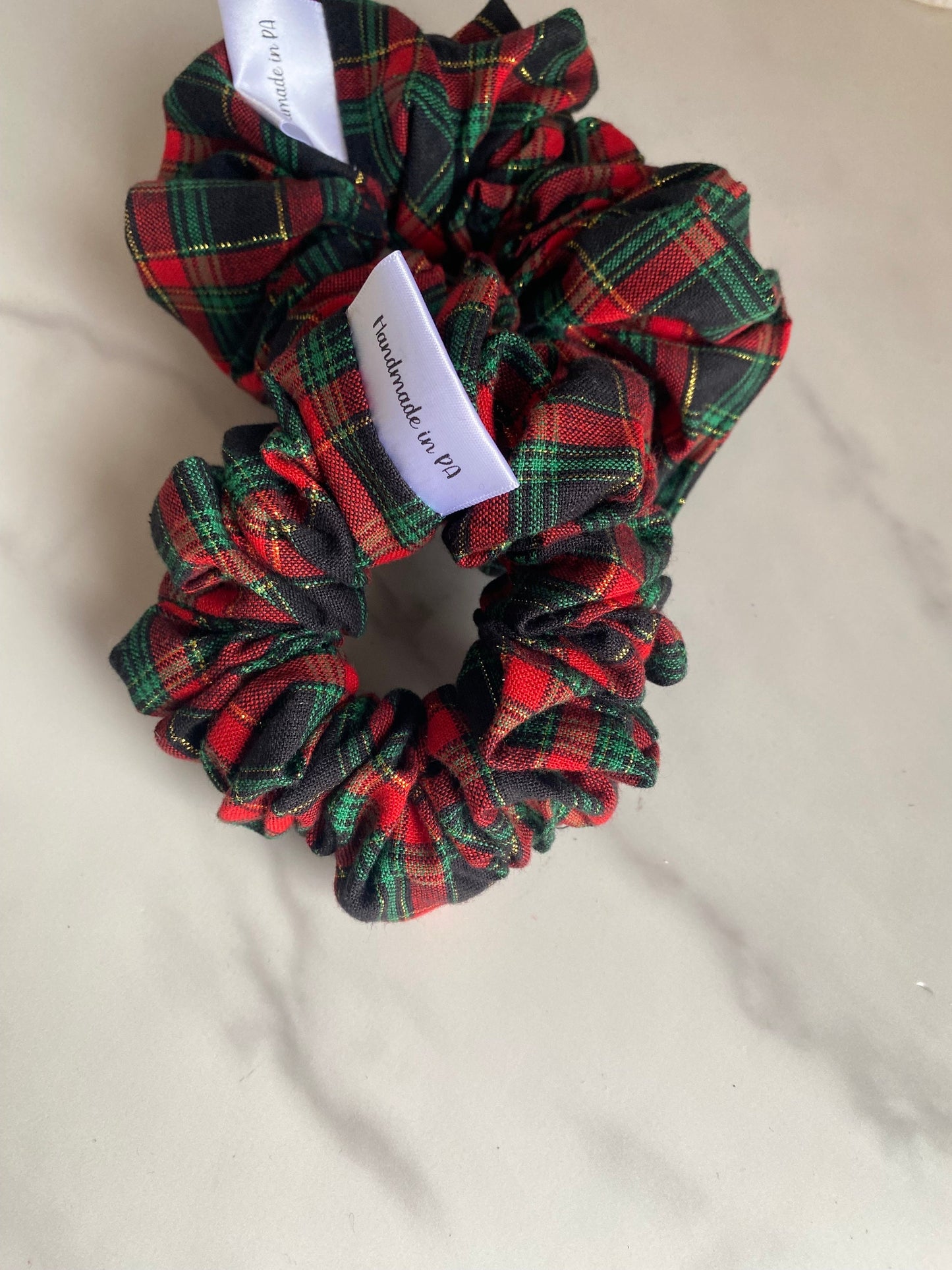 Holiday Tartan Plaid Satin Scrunchies/ Plaid Elastic Hair Tie/Handmade Scrunchie/XL Scrunchie