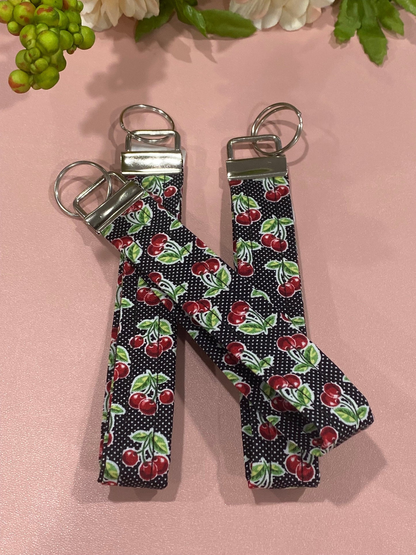 Vintage Cherry Inspired Wristlet/Cherry Inspired Keychain