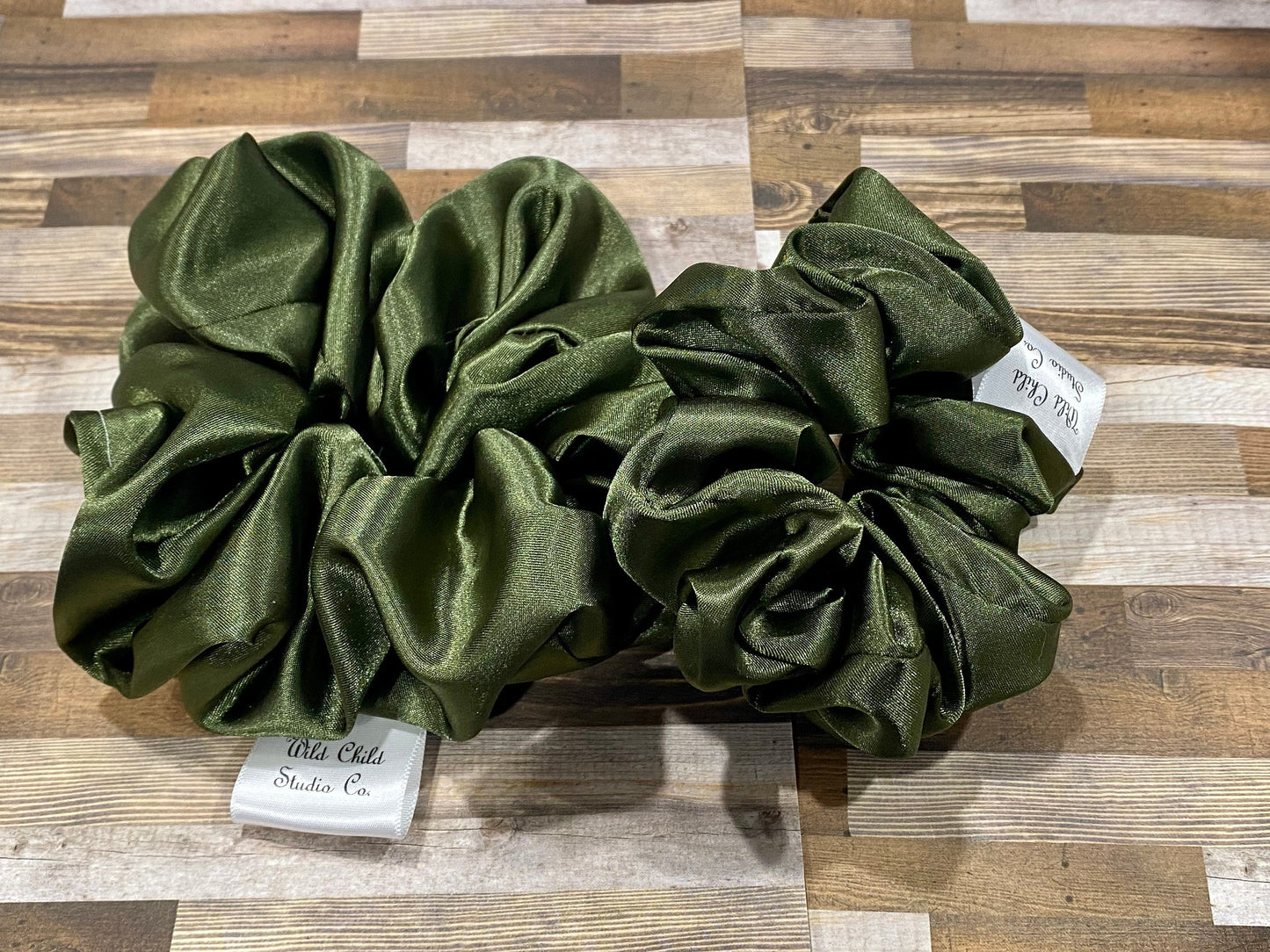 Juniper Green Satin Scrunchie/ Hair Tie