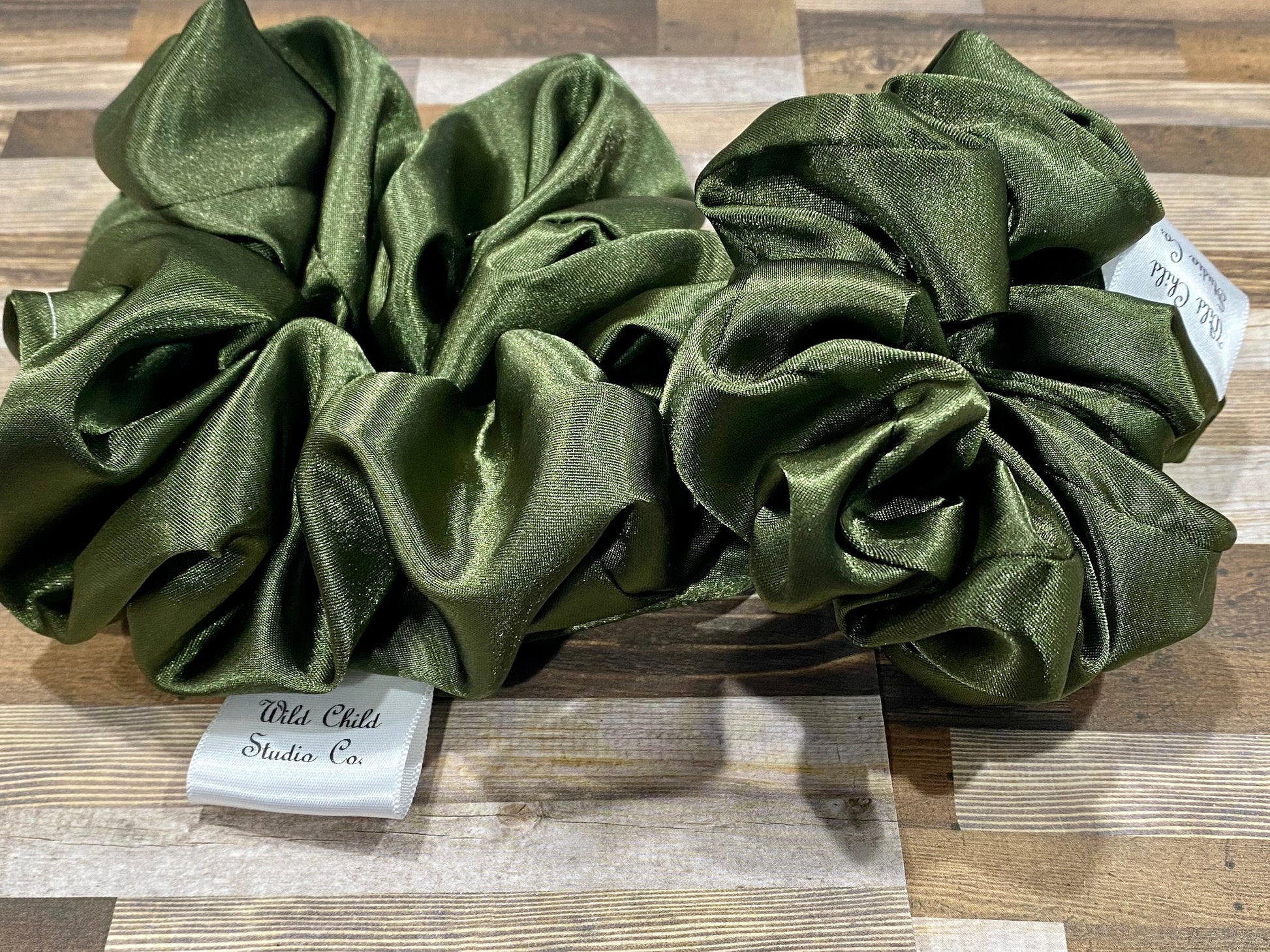 Juniper Green Satin Scrunchie/ Hair Tie