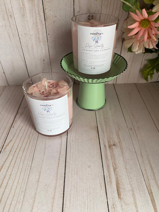 Rose Quartz Hand Poured Soy Candle 12 oz