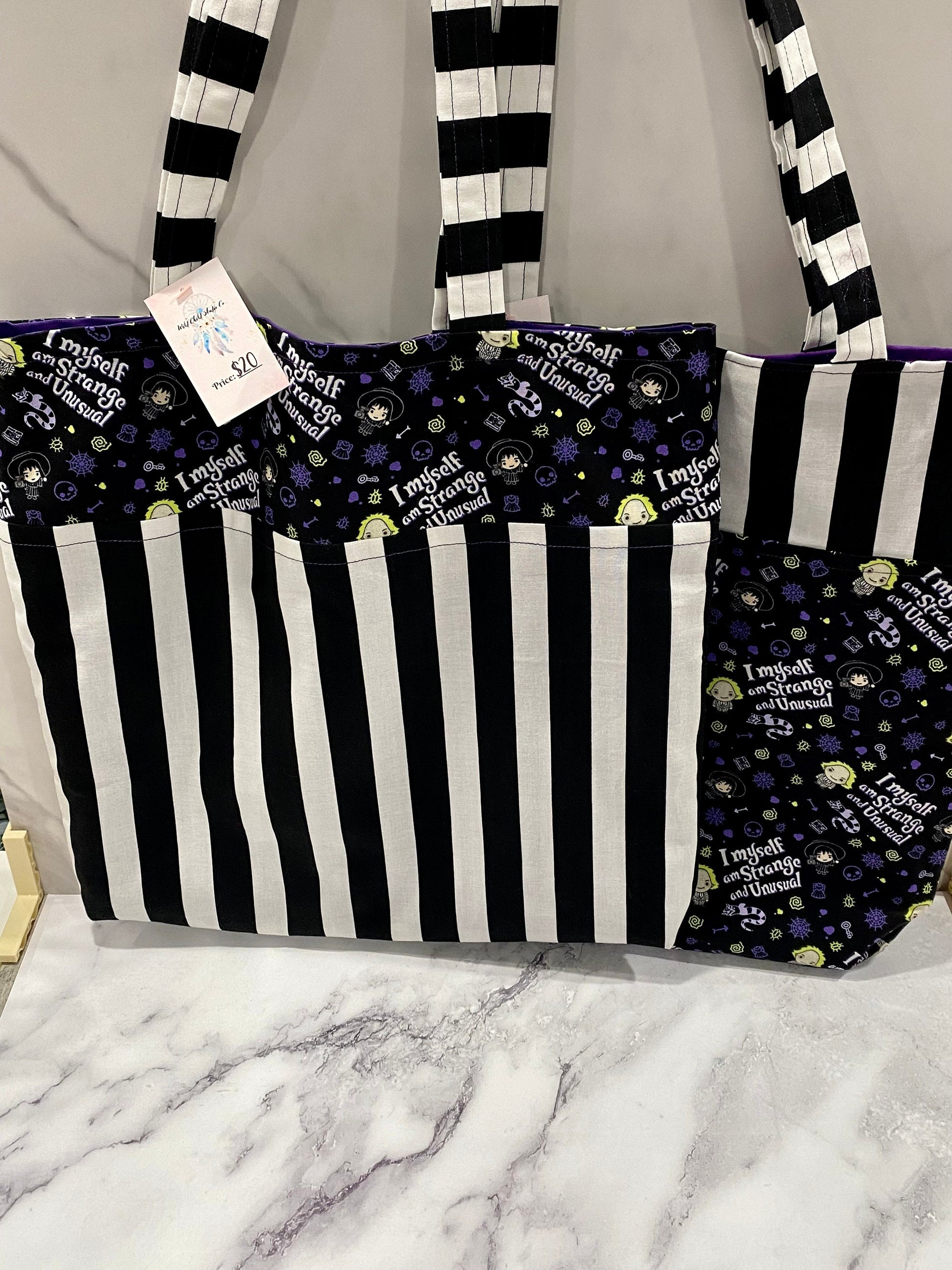 Handmade Lined Beetlejuice Inspired Tote Bag/Beetlejuice Inspired Bag