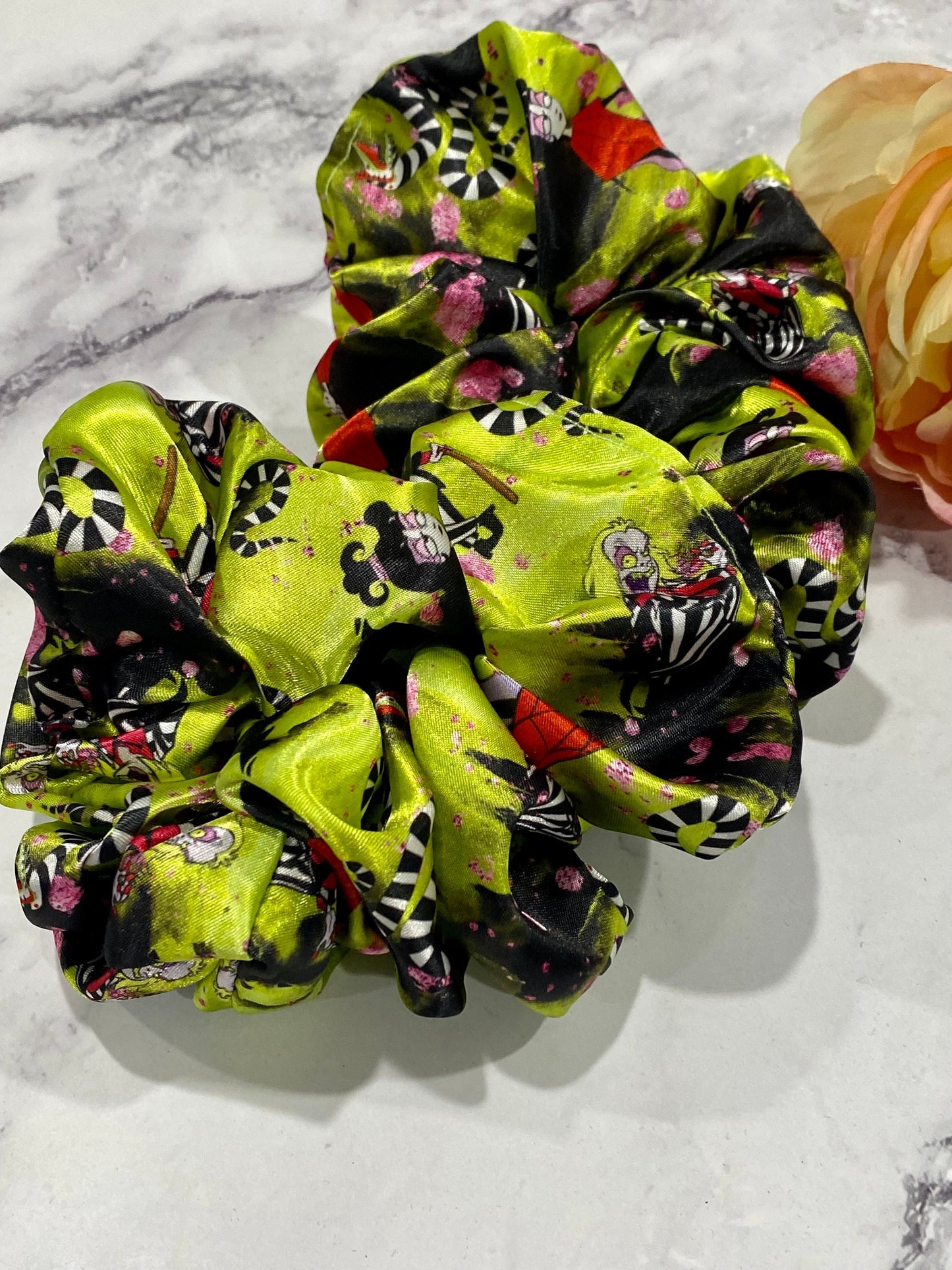 Beetleguise Inspired Satin Scrunchies/ Satin Hair Tie
