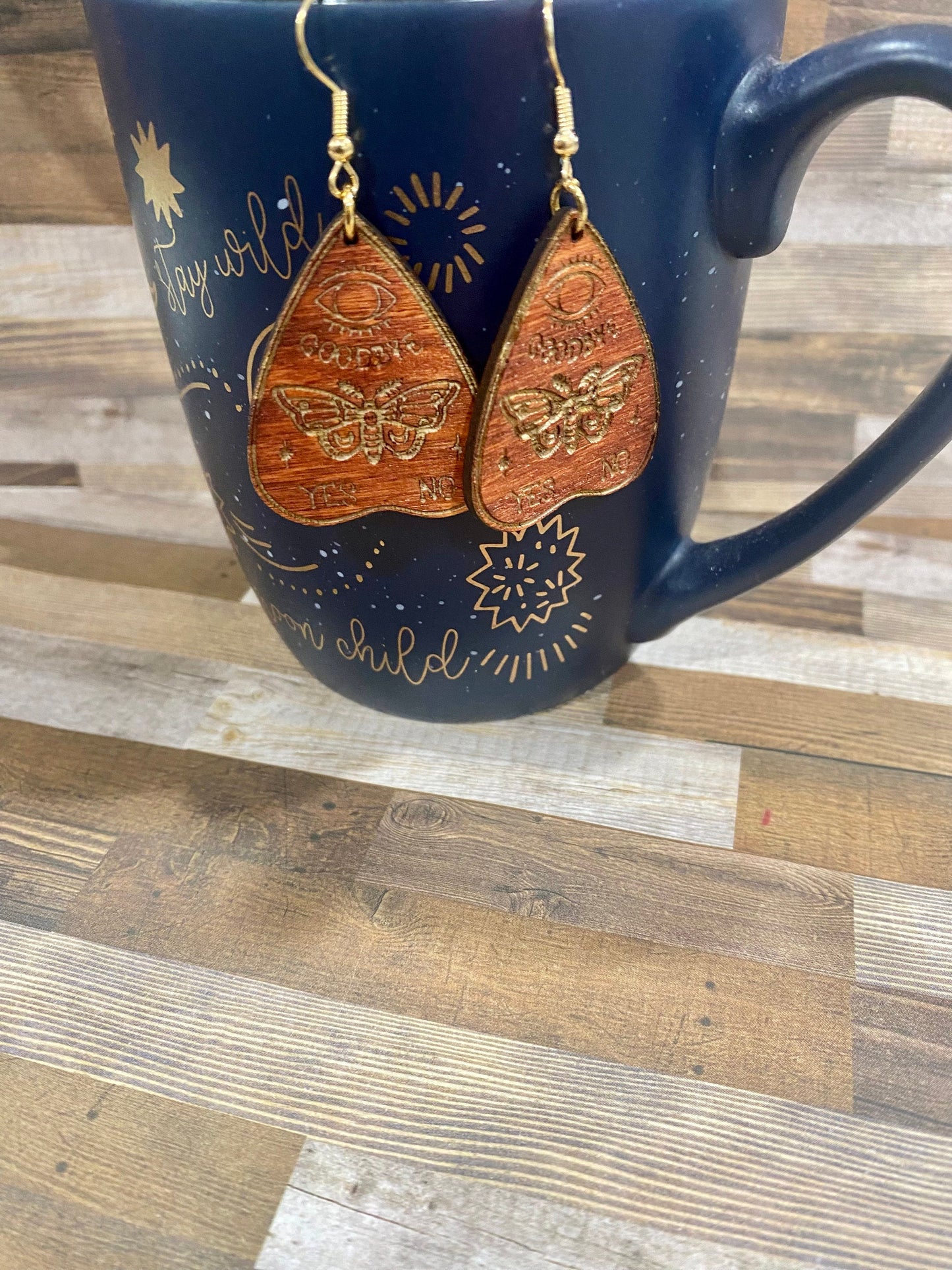 Planchette Moth Wood Earrings