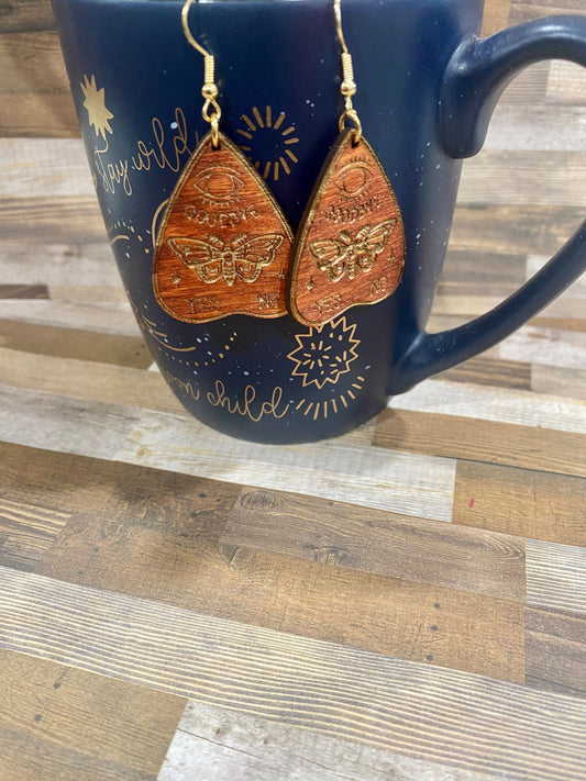 Planchette Moth Wood Earrings