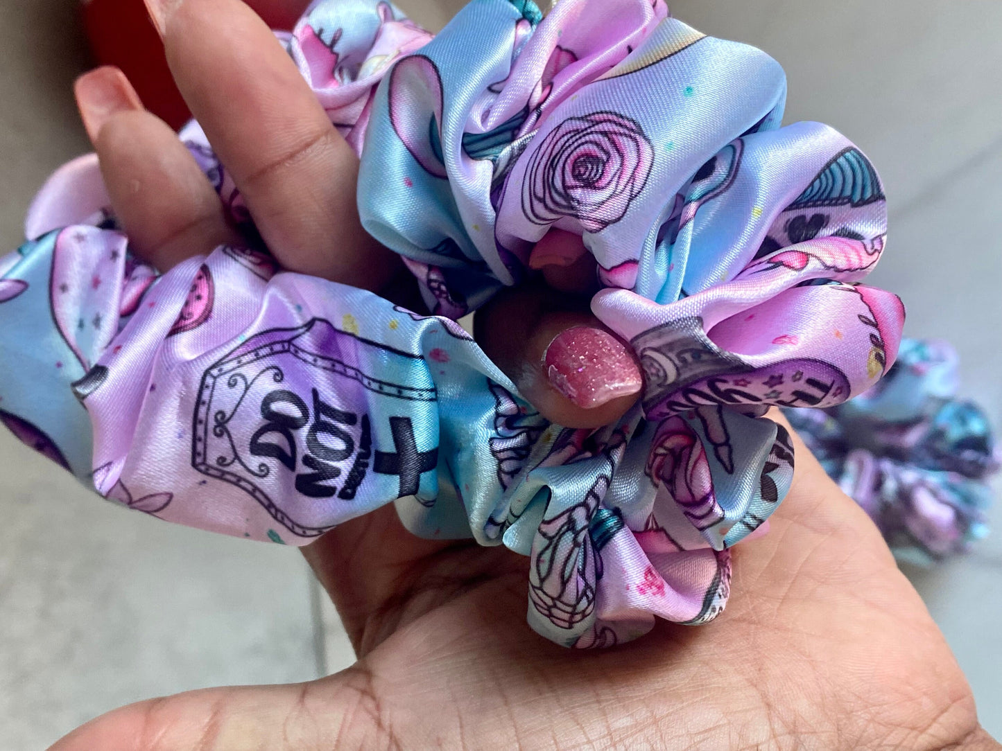 Creepy Cute Satin Scrunchies/ Creepy Cute Elastic Hair Tie/ Handmade Scrunchie/XL Scrunchie