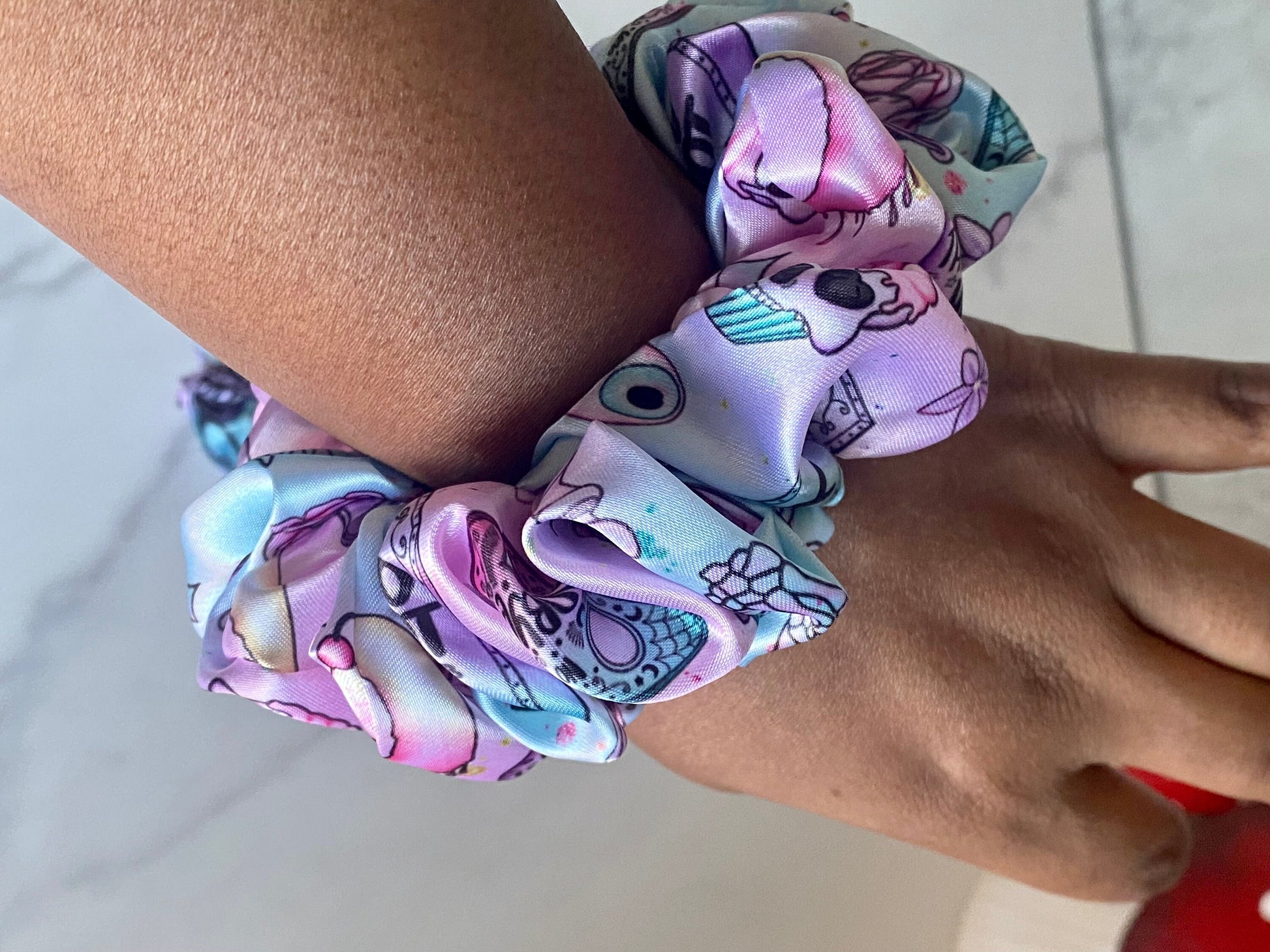 Creepy Cute Satin Scrunchies/ Creepy Cute Elastic Hair Tie/ Handmade Scrunchie/XL Scrunchie