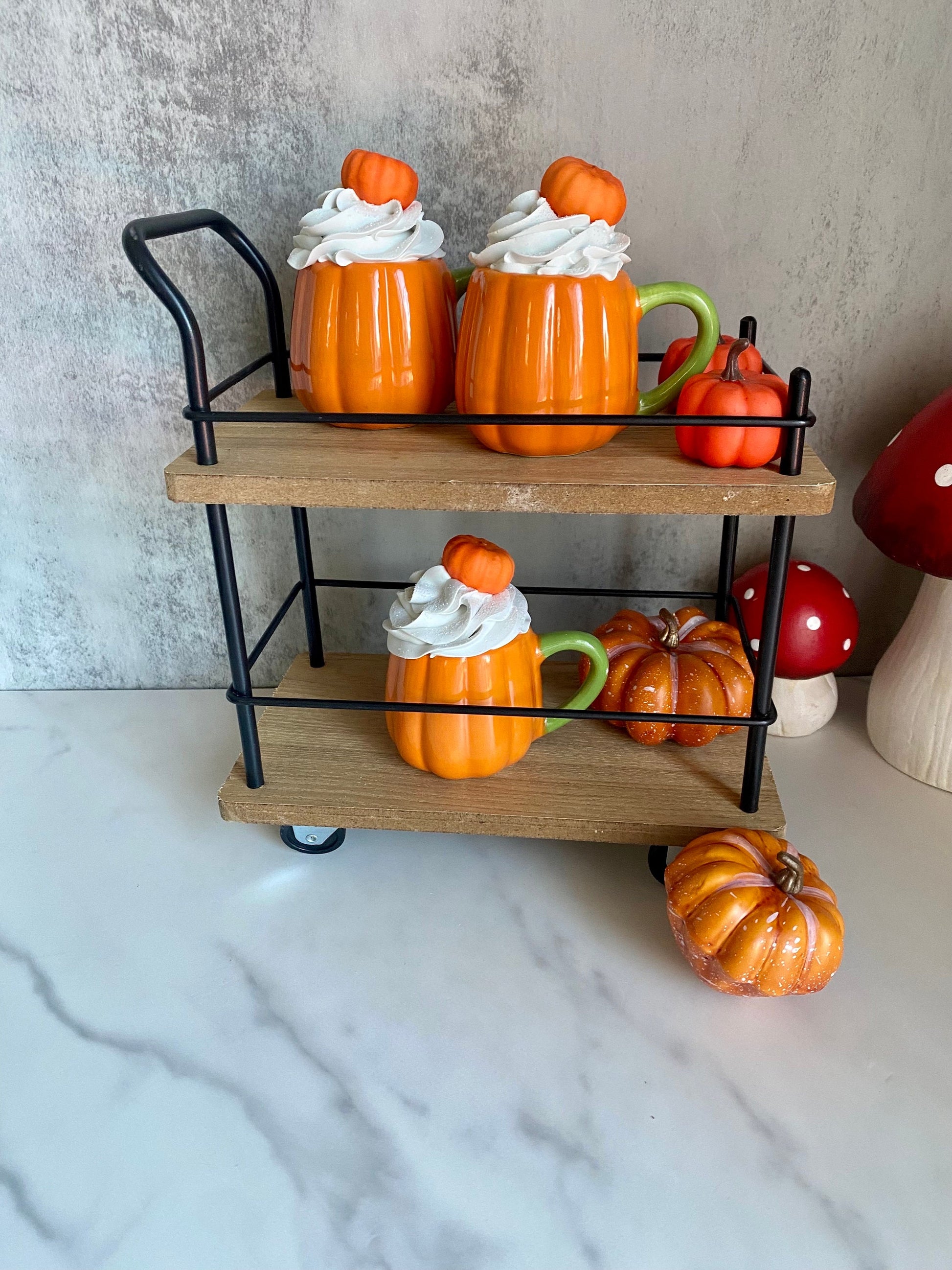Faux Mini Punpkin Mugs for Tiered Trays/ Tiered Tray Decor/ Fall Decor/ Farmhouse Decor/ Fake Bake Decor
