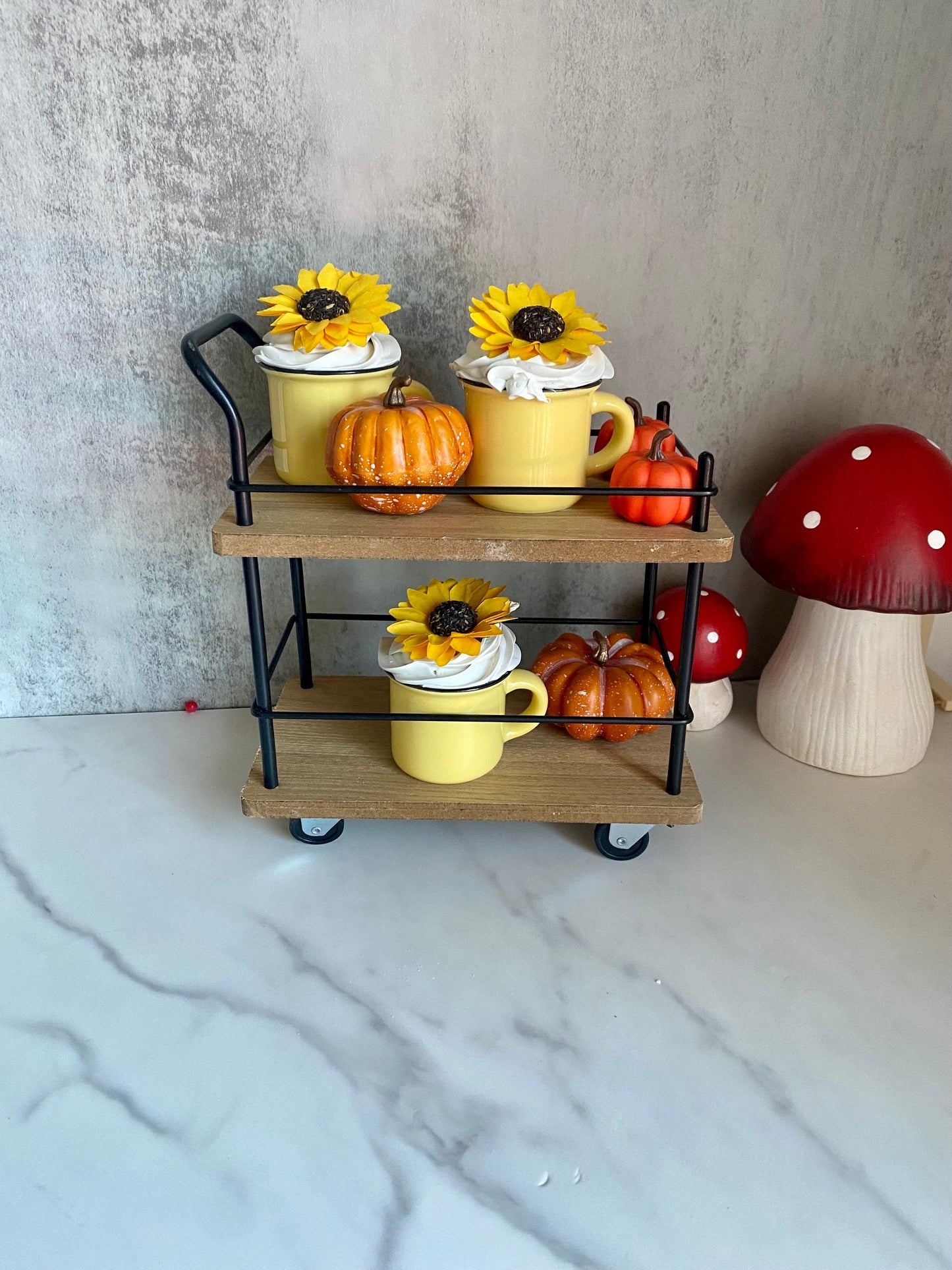 Sunflower Faux Mini Fall Mugs for Tiered Trays/ Tiered Tray Decor/ Fall Decor/ Farmhouse Decor/ Fake Bake Decor