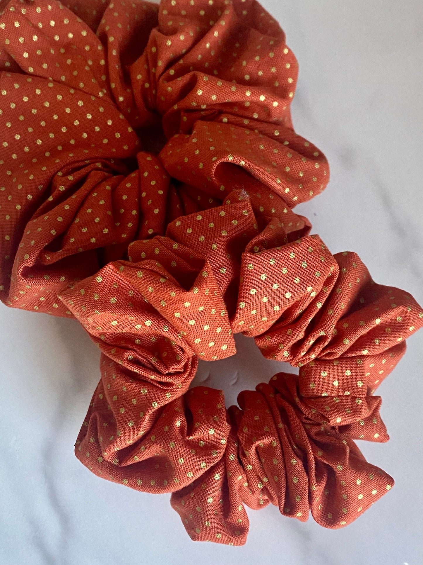 Orange Gold Polka Dot Scrunchies/ Orange Hair Tie